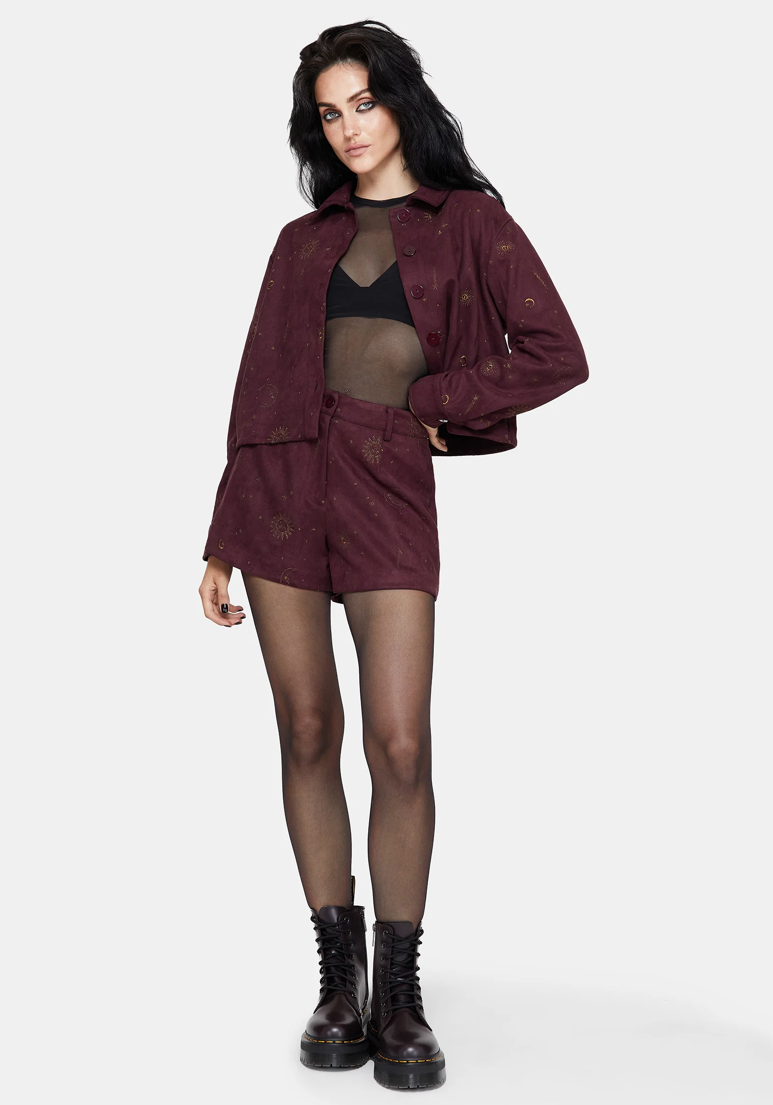 Rosia Celestial Print Suede Shorts - Image 7