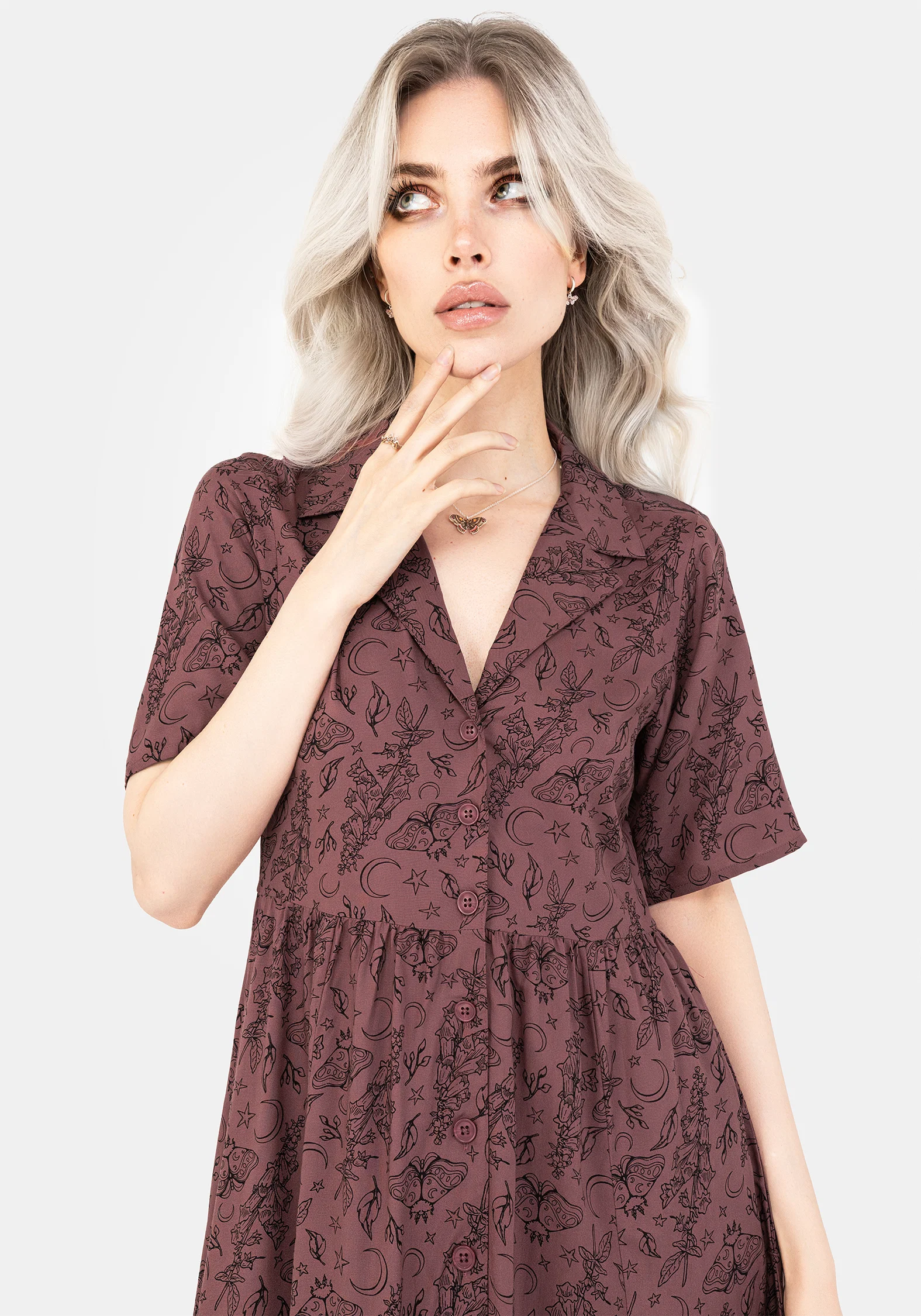 Roxana Moth Foxglove Button Down Midi Shirt Dress - Image 5