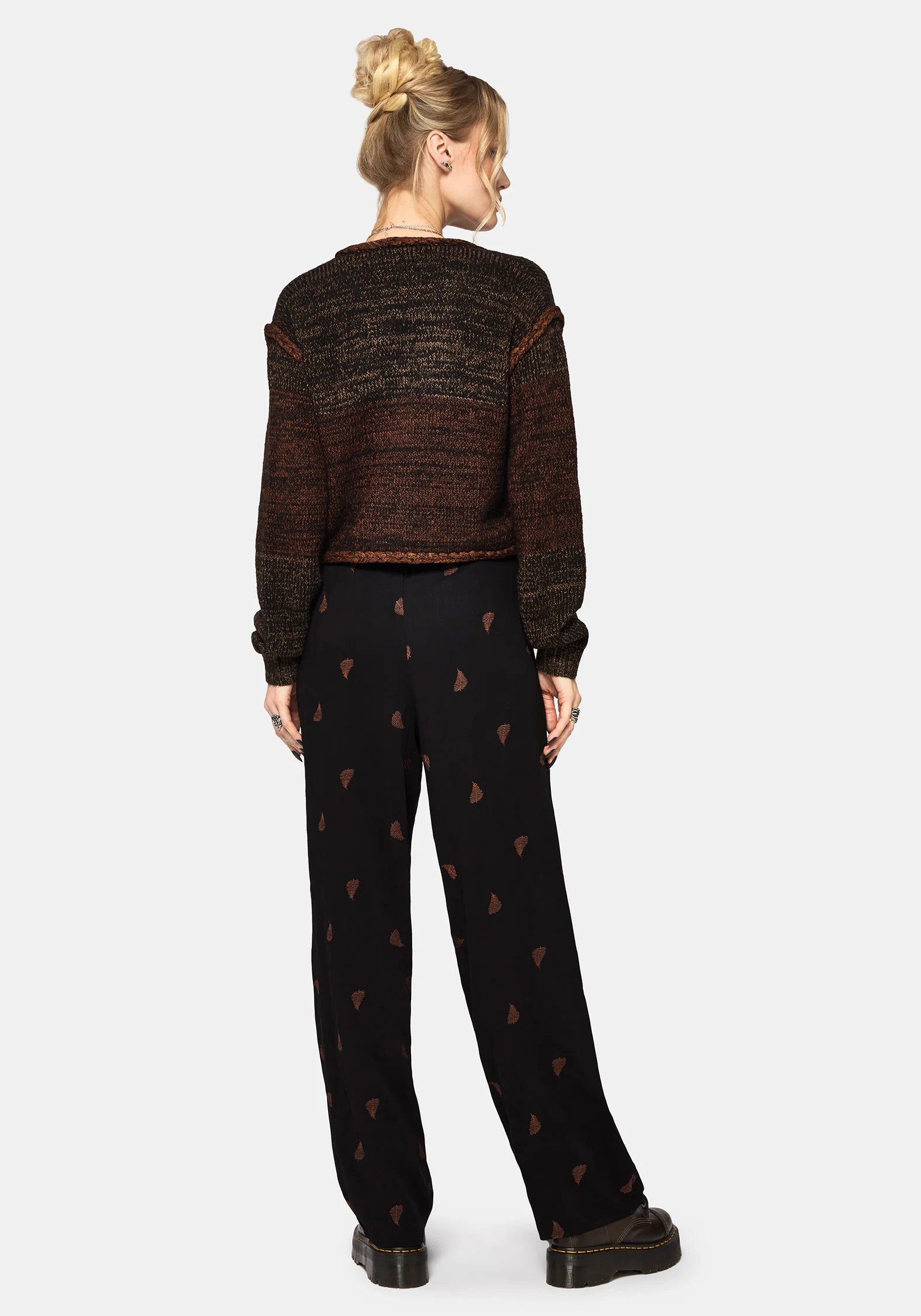Ruin Fern Brown Embroidery Wide Leg Trouser - Image 3