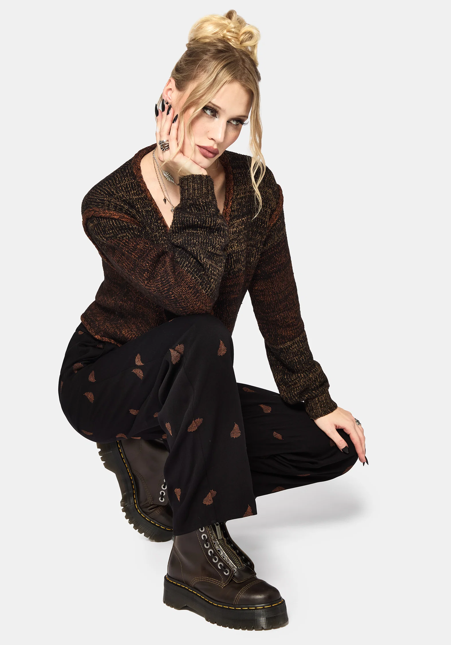 Ruin Fern Brown Embroidery Wide Leg Trouser - Image 5