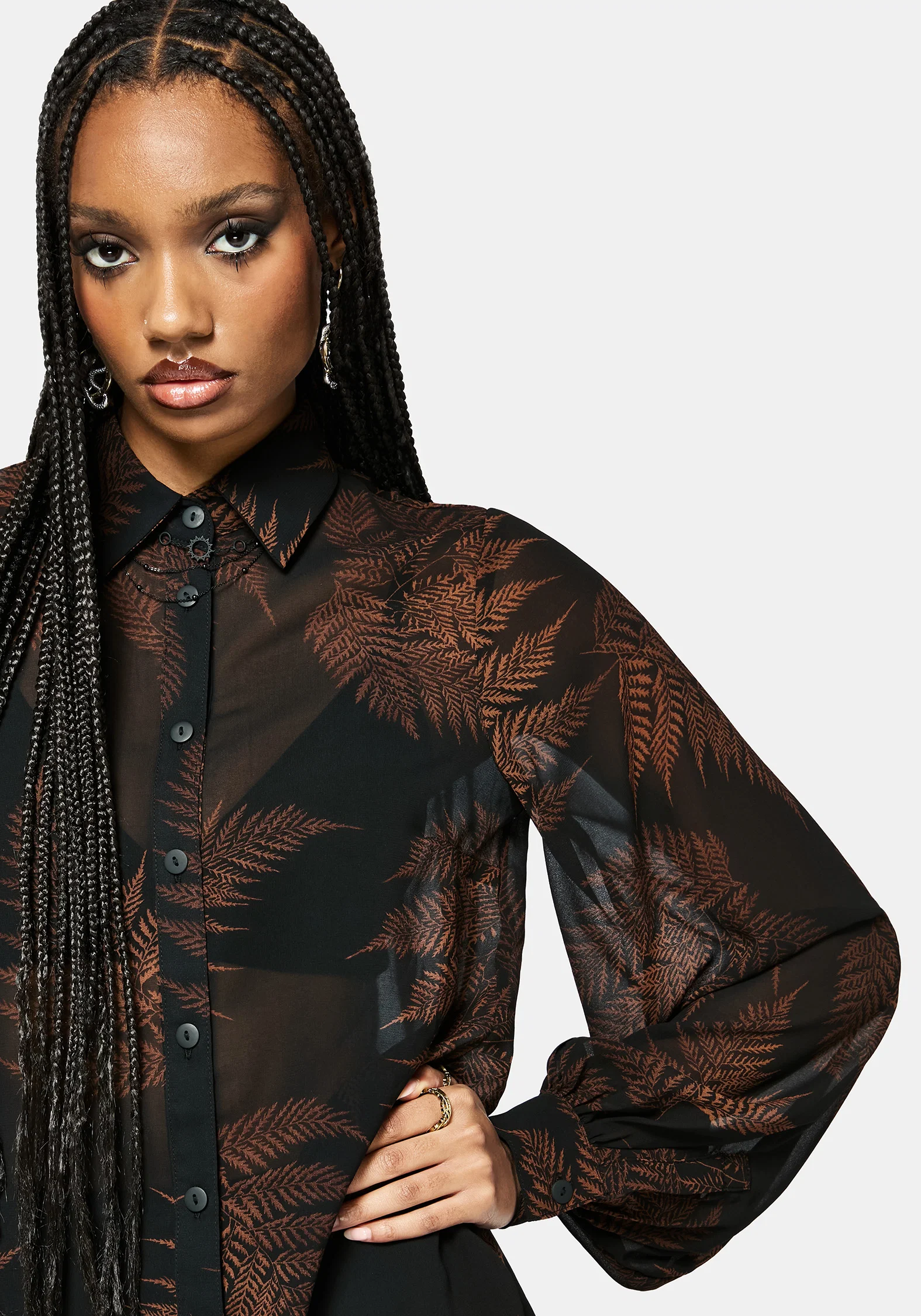 Ruin Fern Print Chiffon Shirt - Image 2