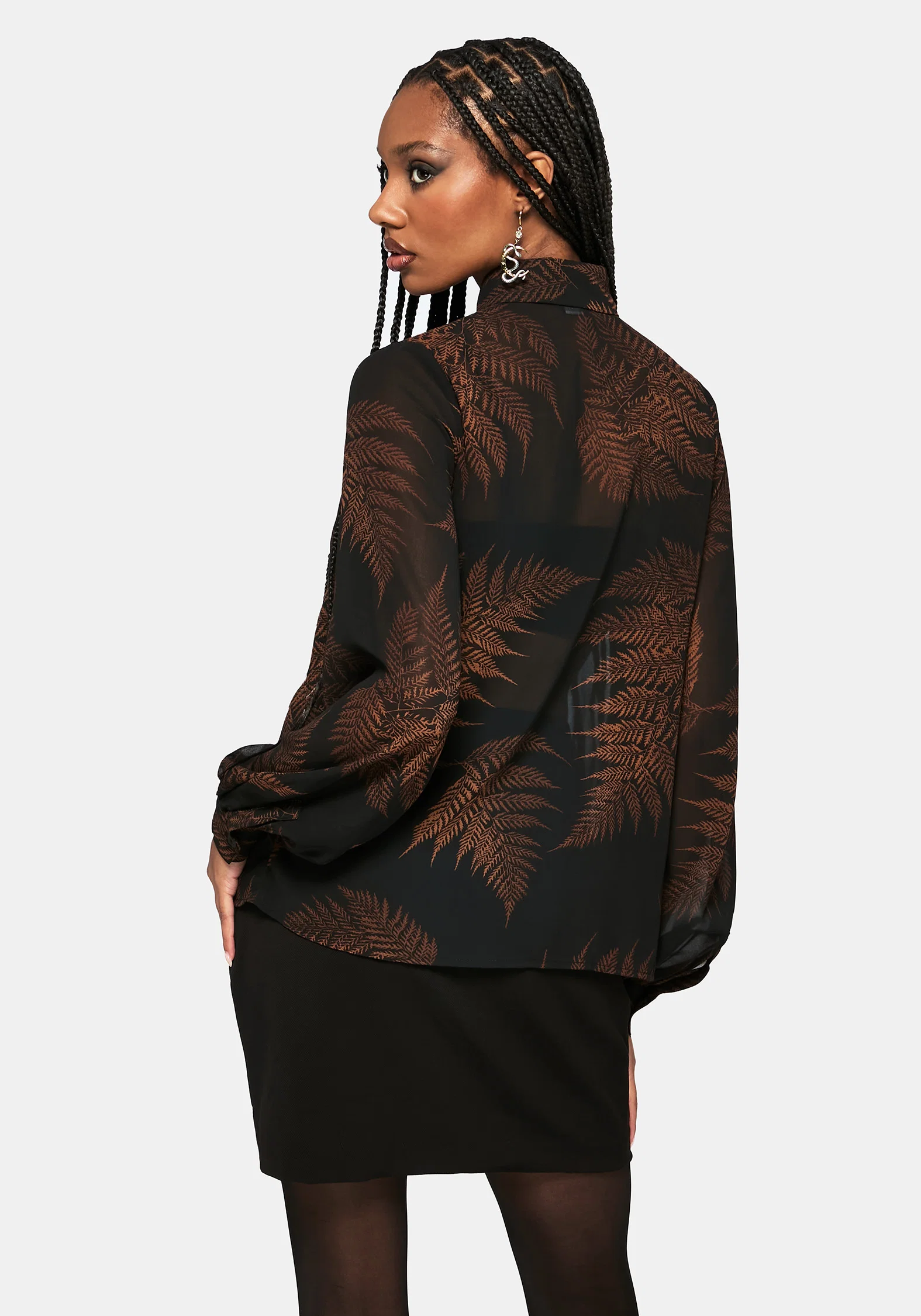 Ruin Fern Print Chiffon Shirt - Image 3