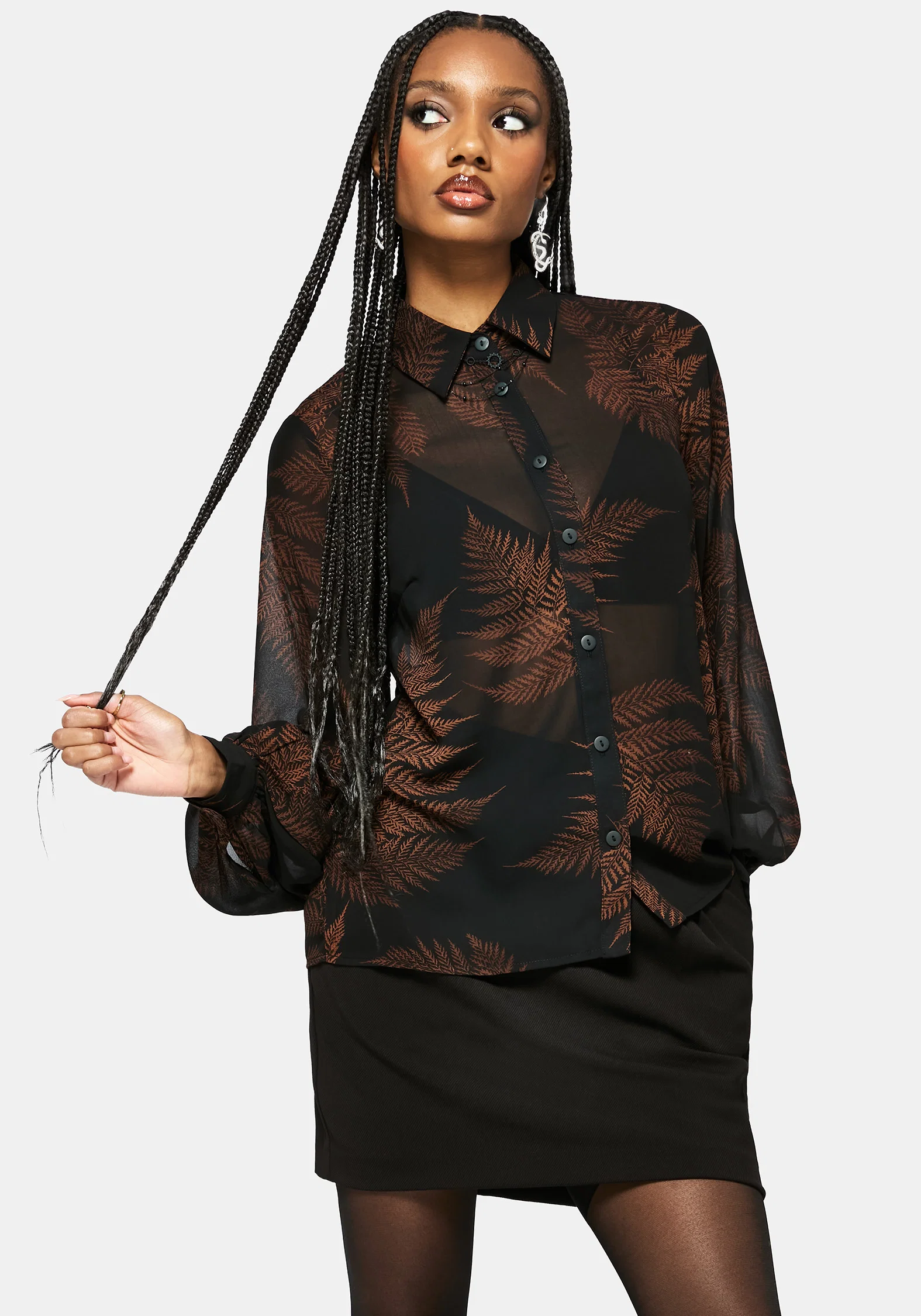 Ruin Fern Print Chiffon Shirt - Image 6