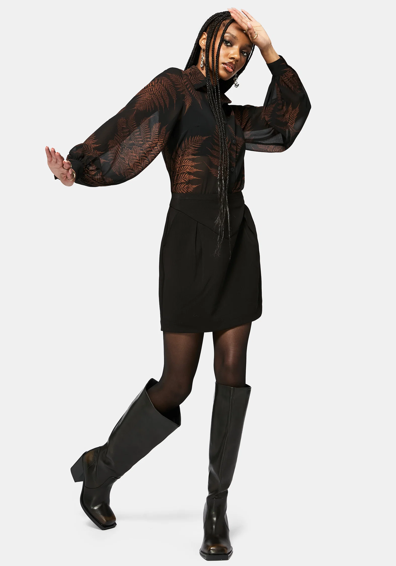 Ruin Fern Print Chiffon Shirt - Image 7