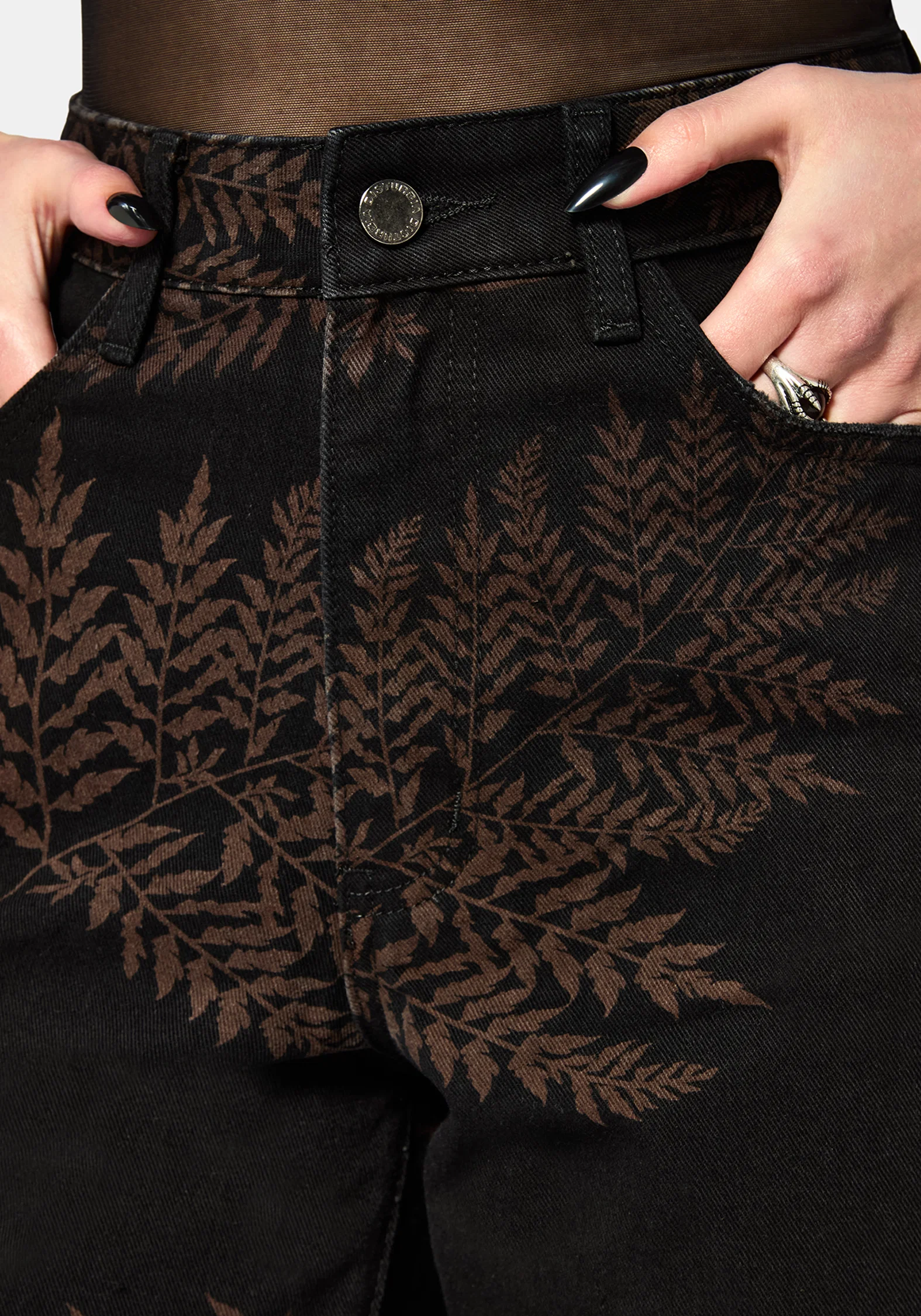 Ruin Fern Printed Barrel Leg Denim Jeans - Image 2