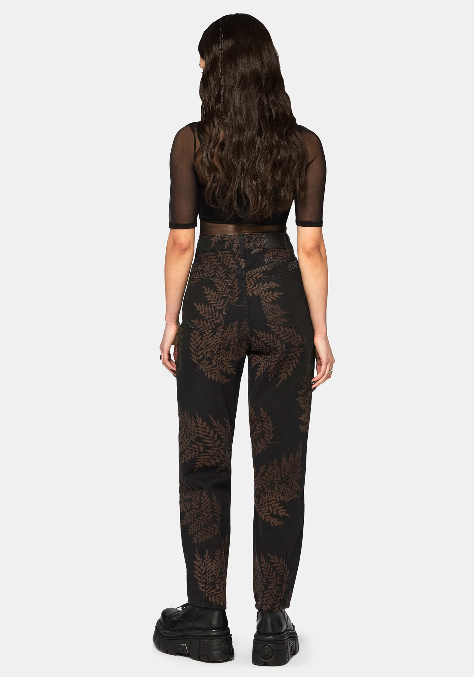 Ruin Fern Printed Barrel Leg Denim Jeans - Image 3