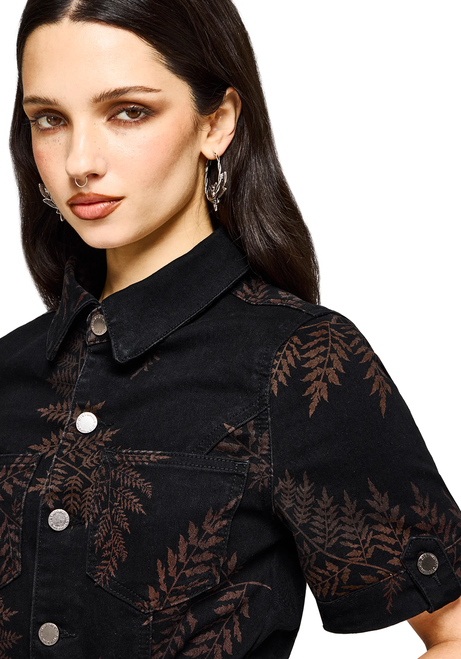 Ruin Fern Printed Denim Mini Shirt Dress - Image 2