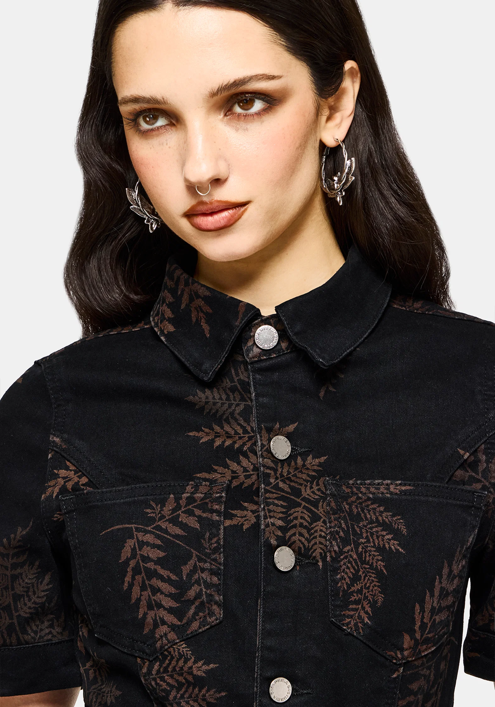 Ruin Fern Printed Denim Mini Shirt Dress - Image 5