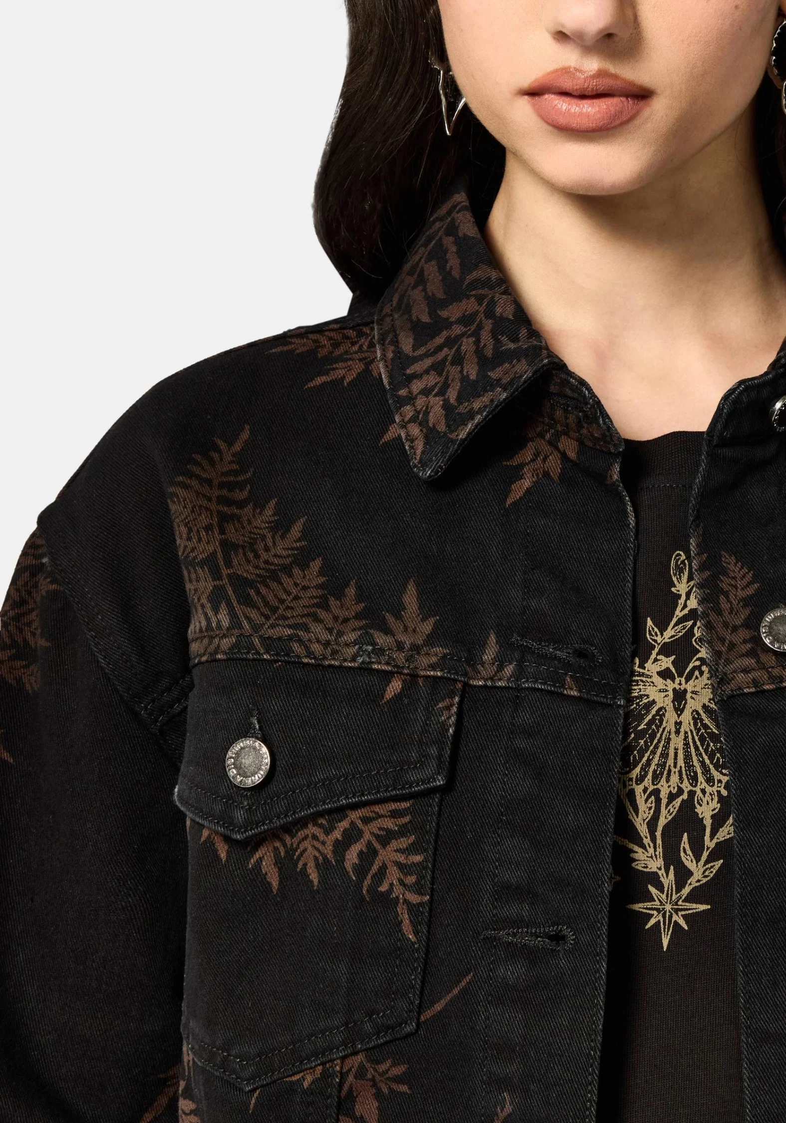 Ruin Fern Printed Distressed Denim Jacket - Image 2