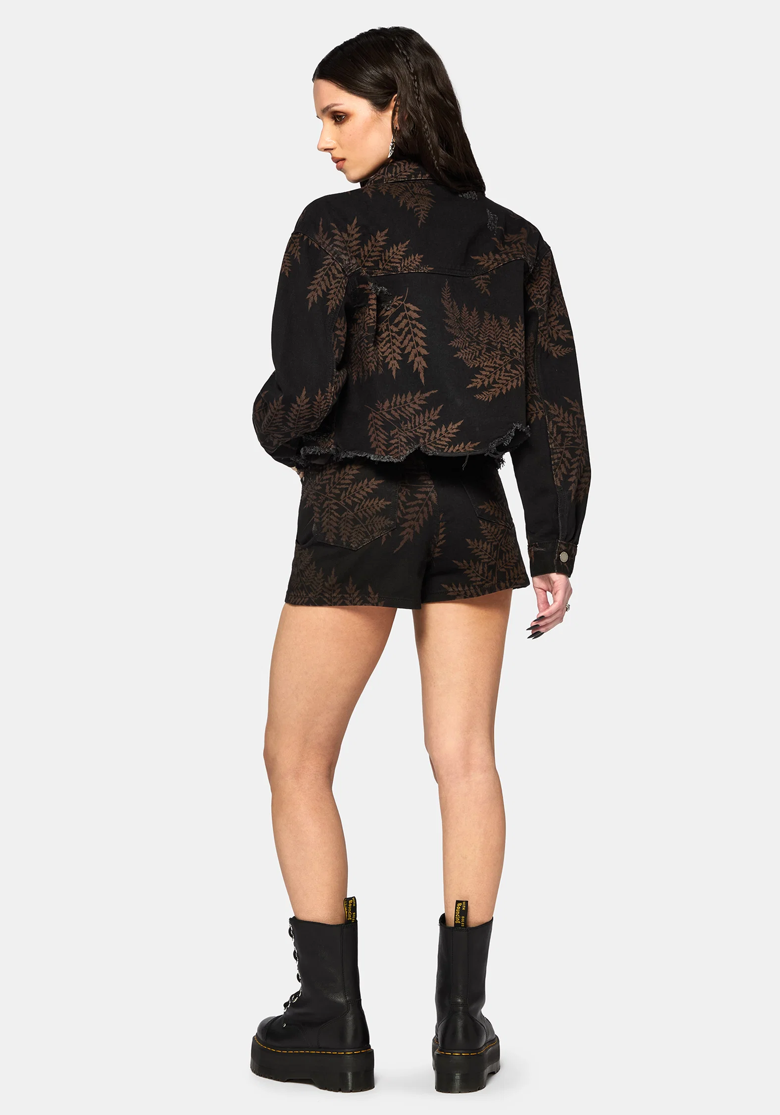 Ruin Fern Printed Distressed Denim Jacket - Image 3