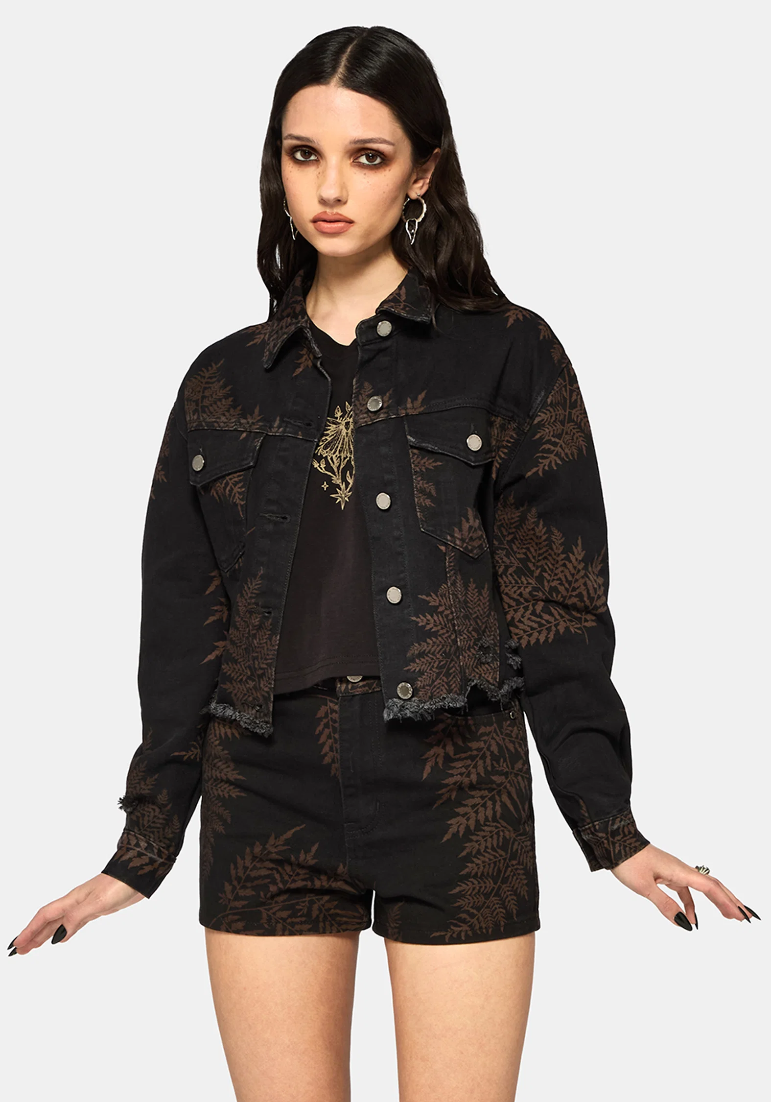Ruin Fern Printed Distressed Denim Jacket - Image 4