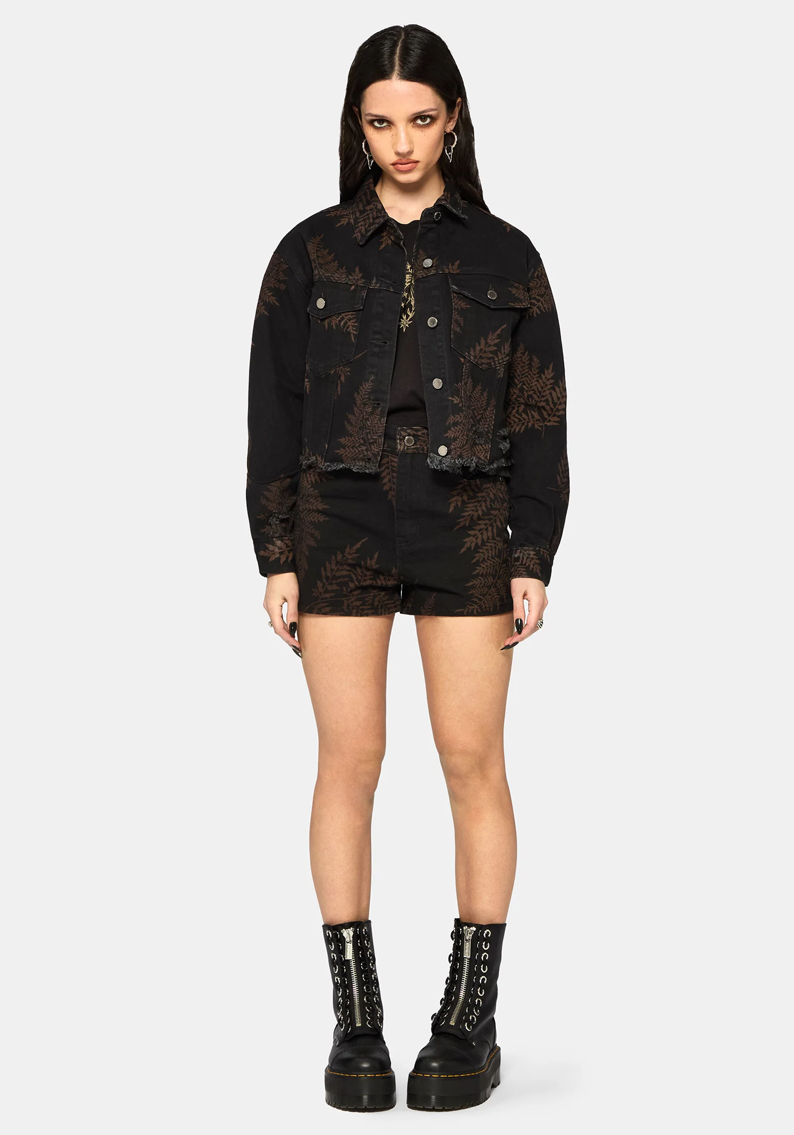 Ruin Fern Printed Distressed Denim Jacket - Image 5