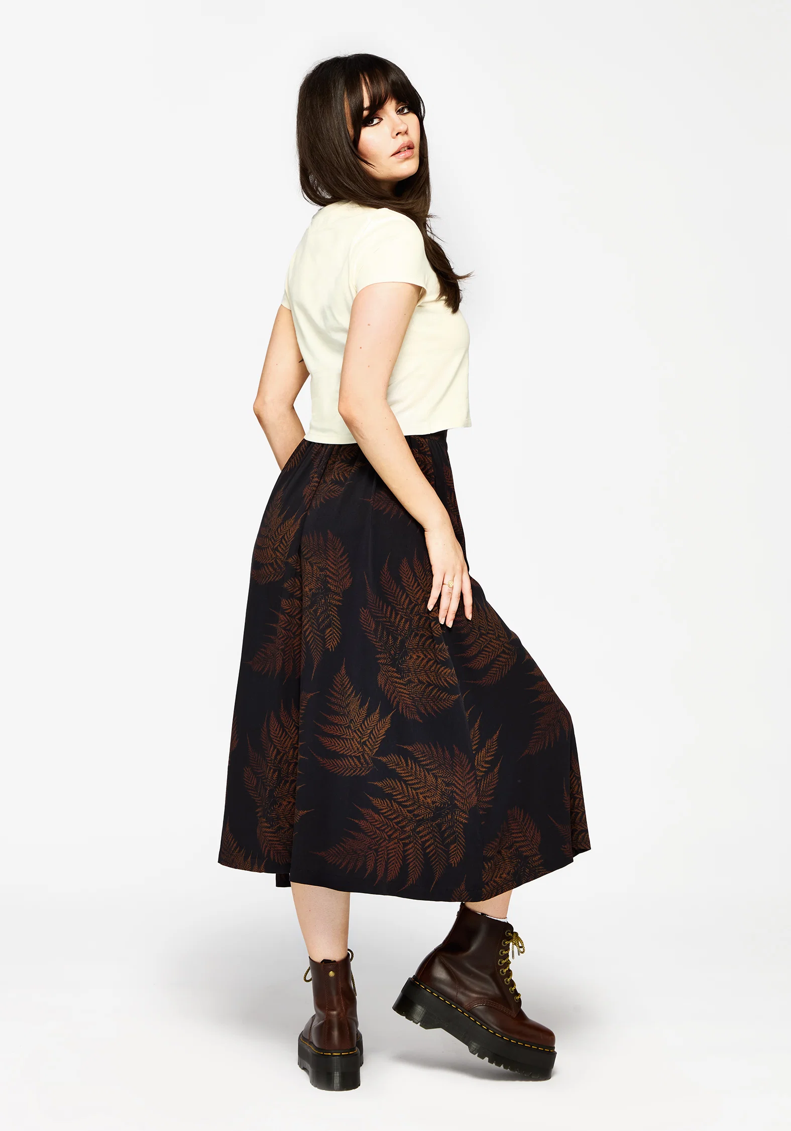 Ruin Fern Printed Midaxi Skirt - Brown - Image 3
