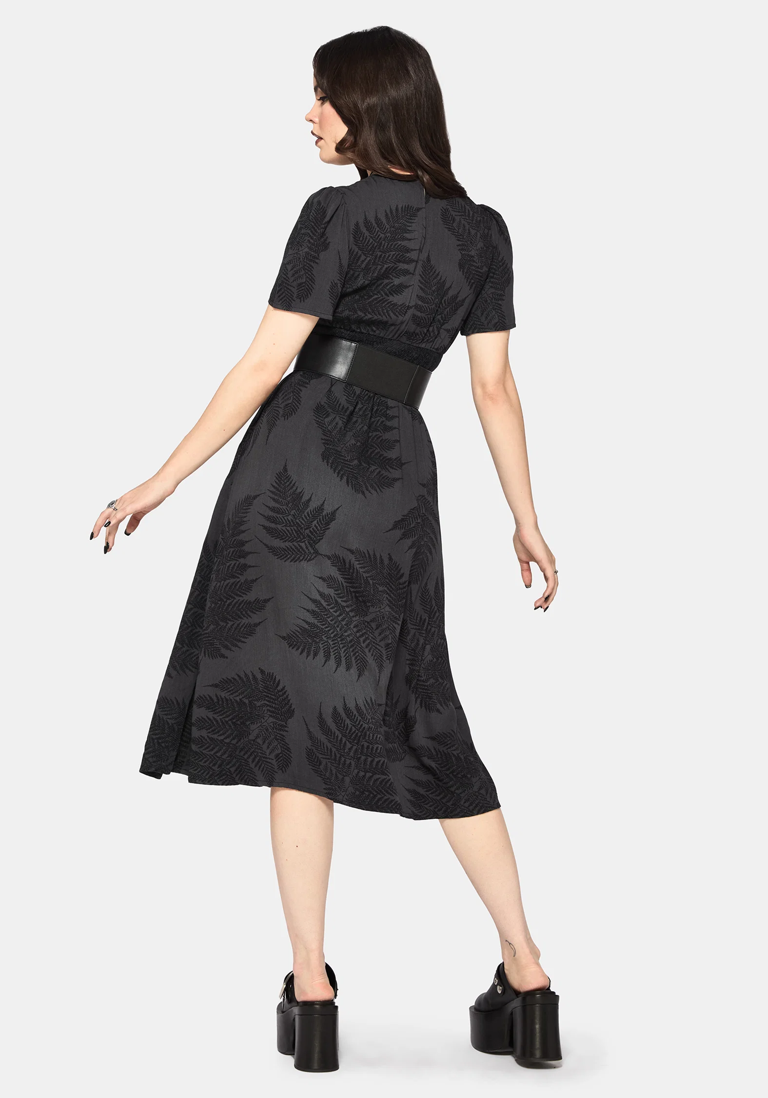 Ruin Fern Printed Midi Dress - Grey - Image 3
