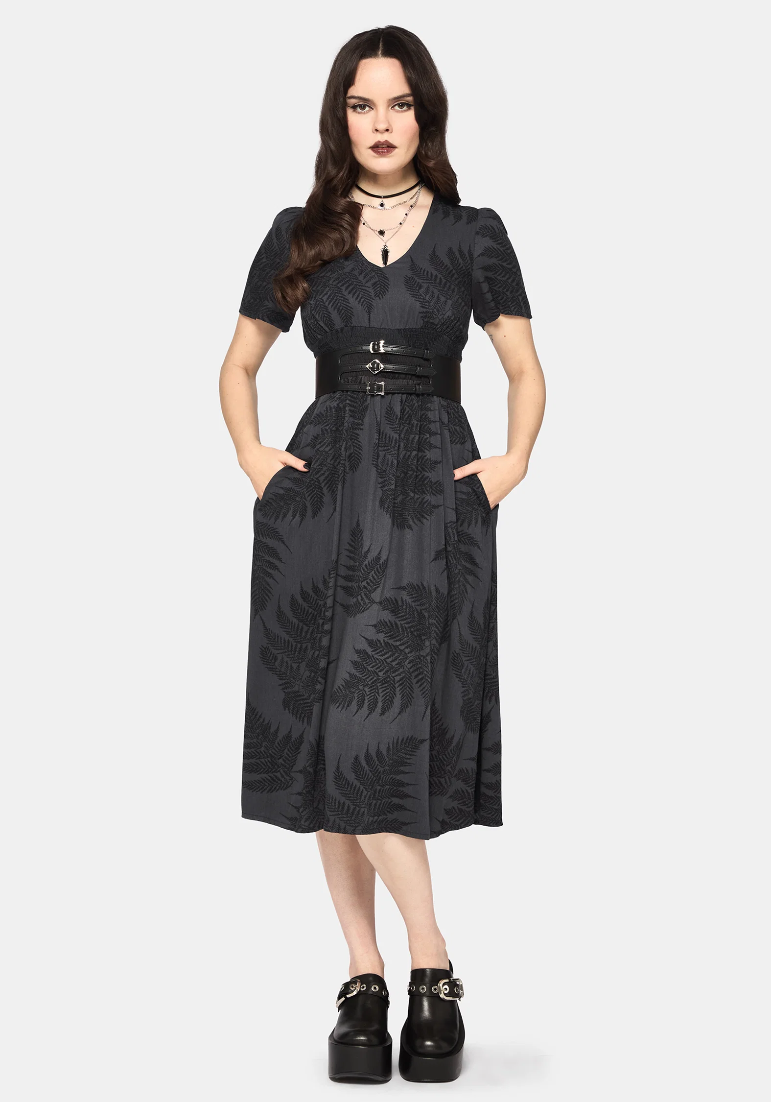 Ruin Fern Printed Midi Dress - Grey - Image 5