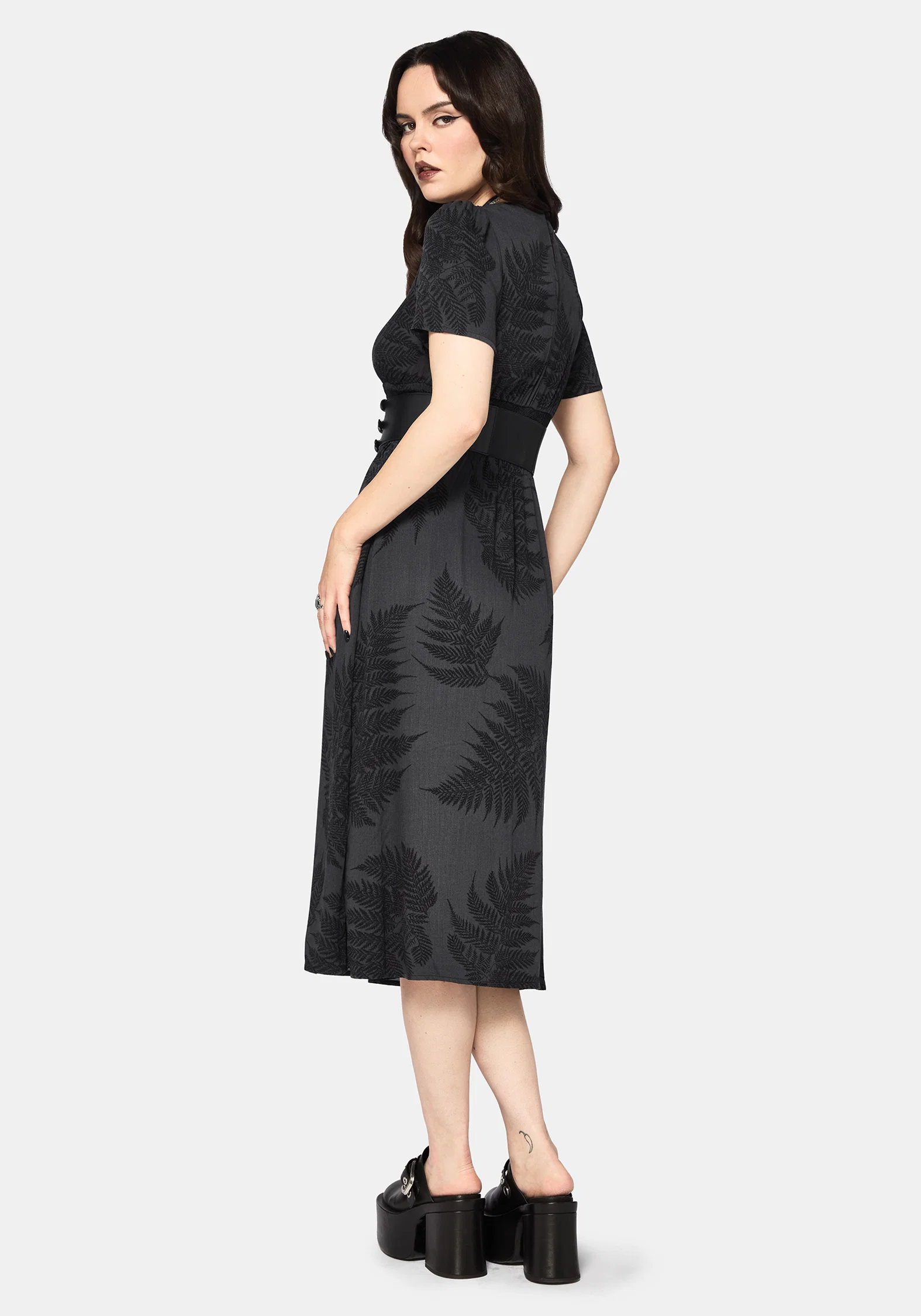 Ruin Fern Printed Midi Dress - Grey - Image 6