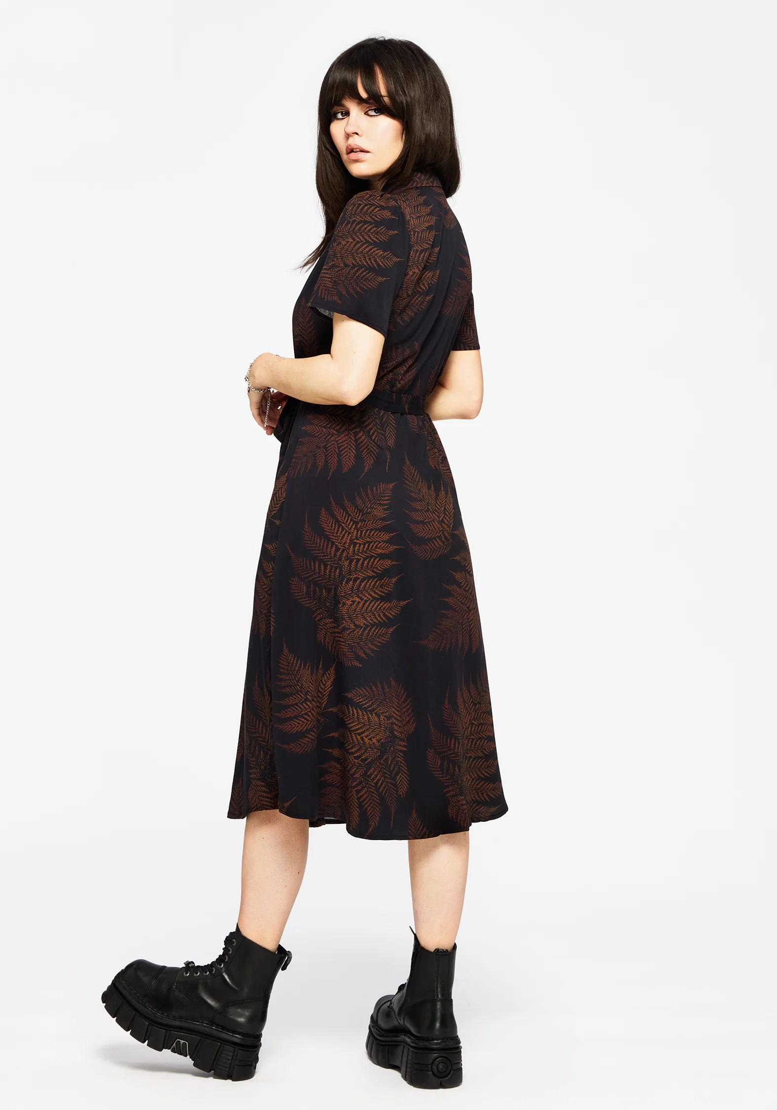 Ruin Fern Printed Midi Shirt Dress - Brown - Image 3