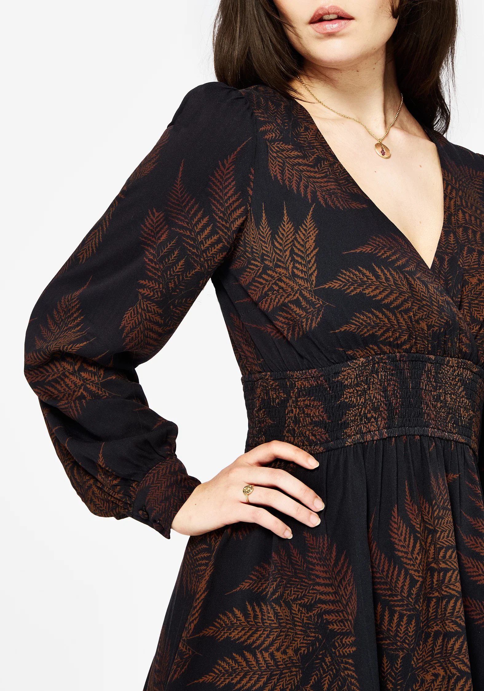 Ruin Fern Printed Mini Dress - Brown - Image 2