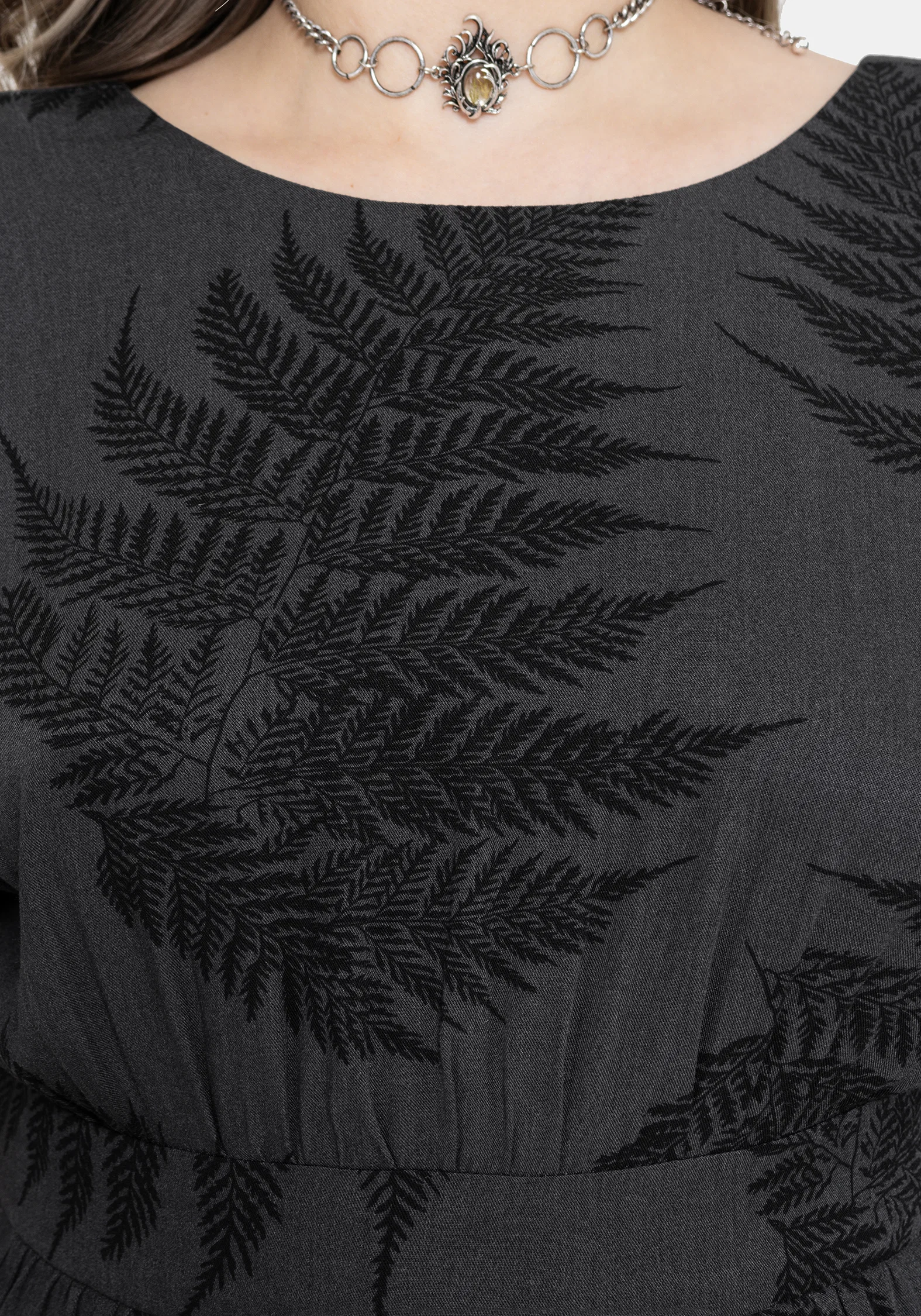 Ruin Fern Printed Tie Back Mini Dress - Grey - Image 5