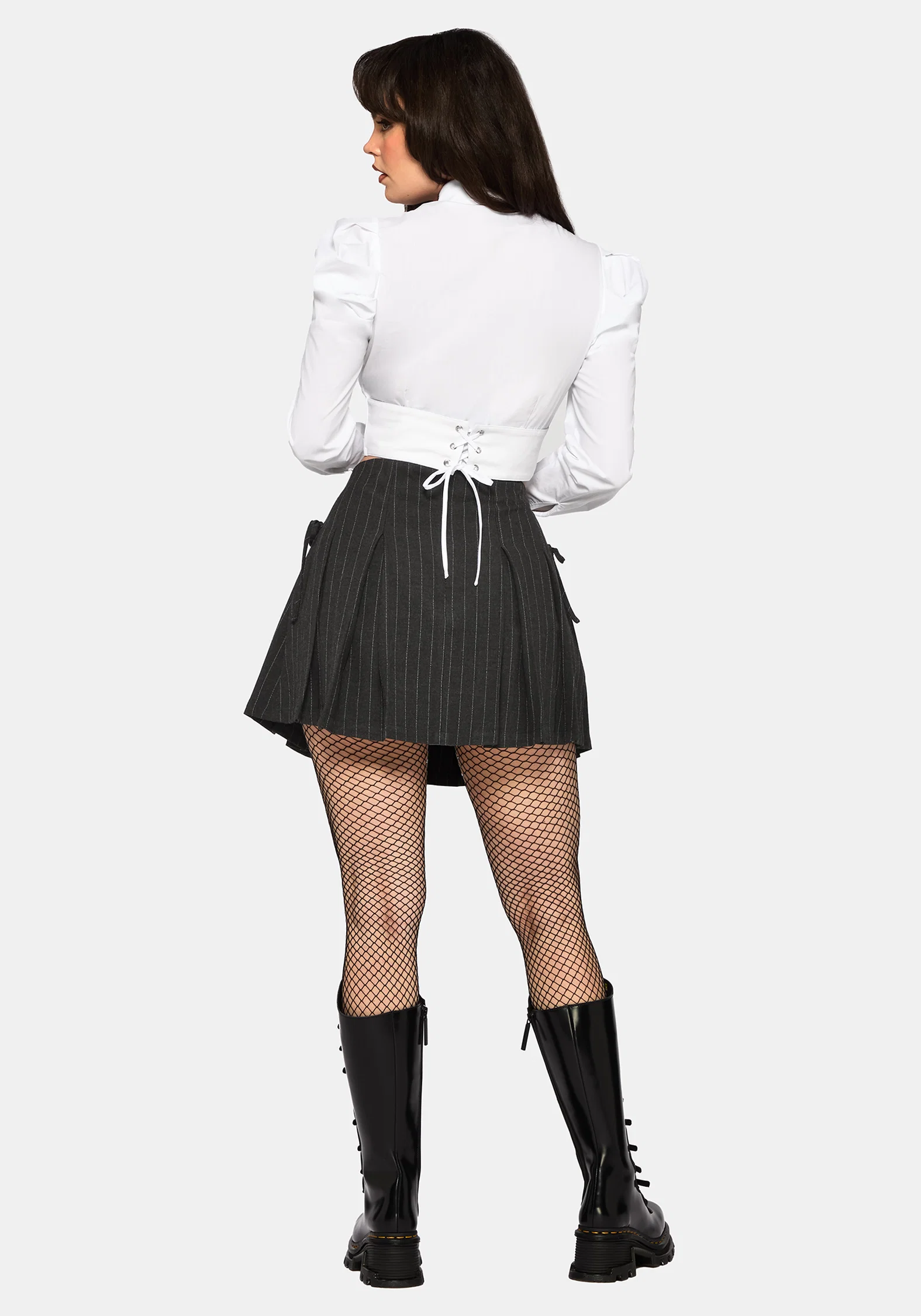 Sabrina Pinstripe Bow Detail Mini Skort - Image 3