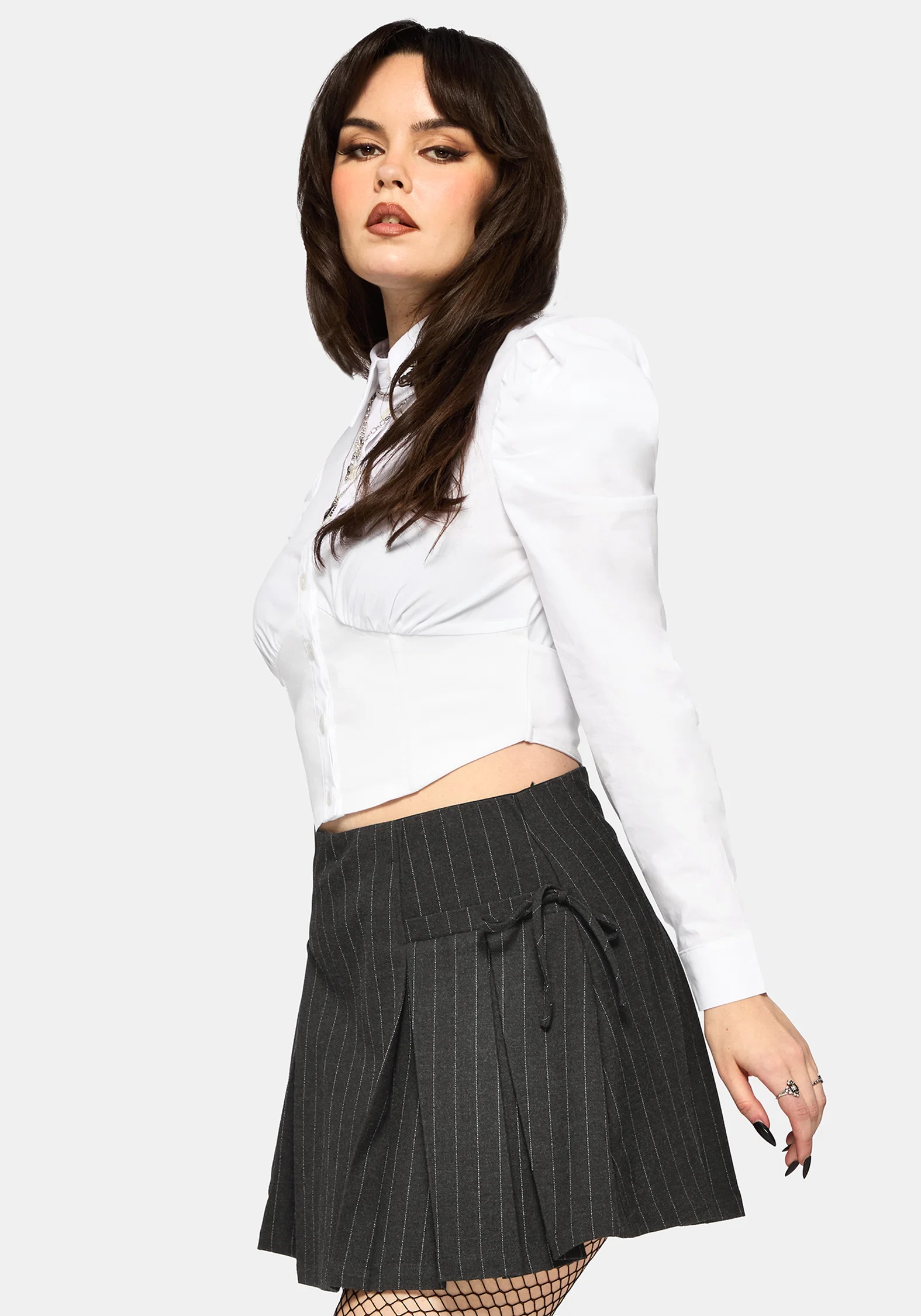 Sabrina Pinstripe Bow Detail Mini Skort - Image 6