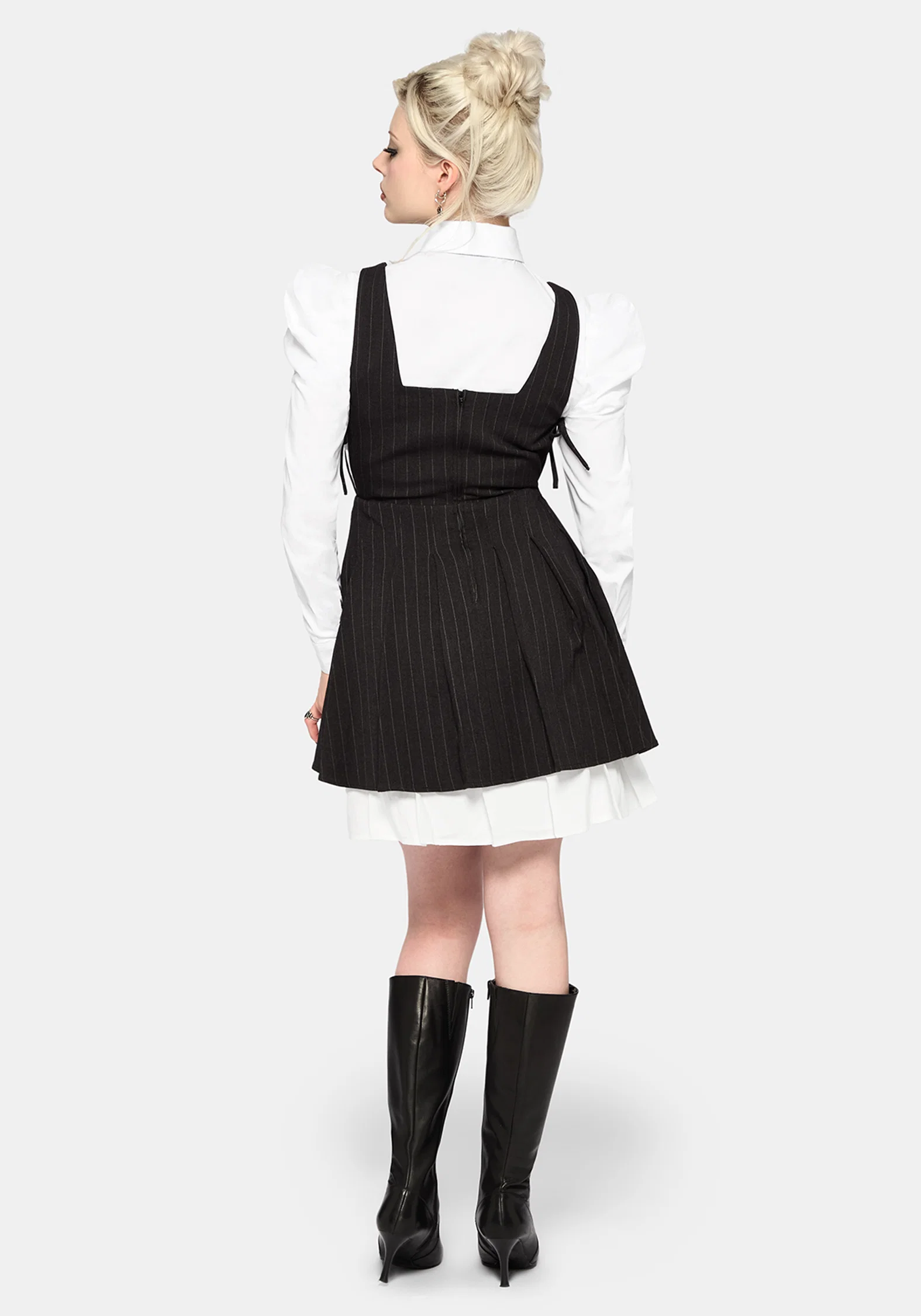Sabrina Striped Pleated Tie Side Pinafore Dress - Image 3