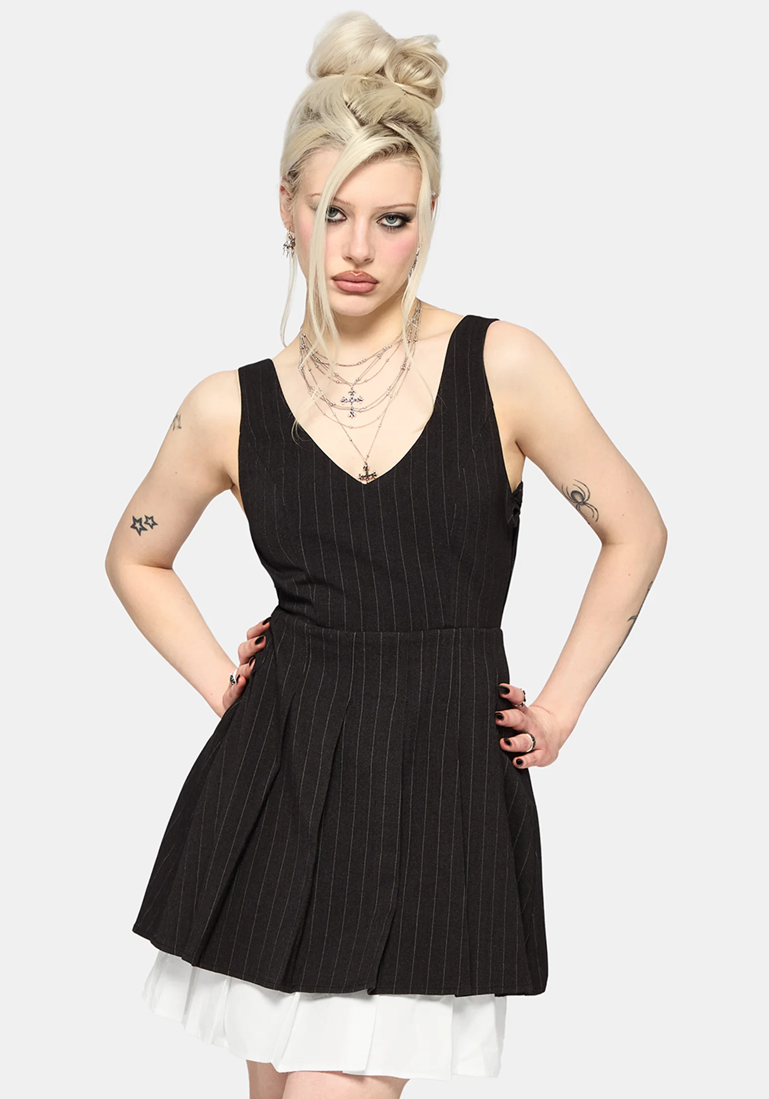 Sabrina Striped Pleated Tie Side Pinafore Dress - Image 4