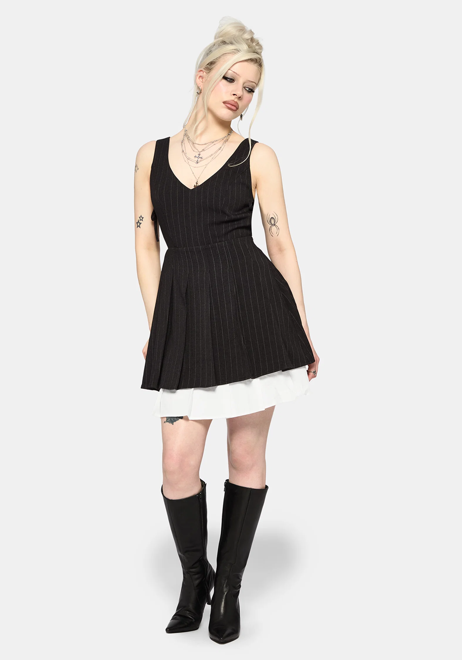 Sabrina Striped Pleated Tie Side Pinafore Dress - Image 6