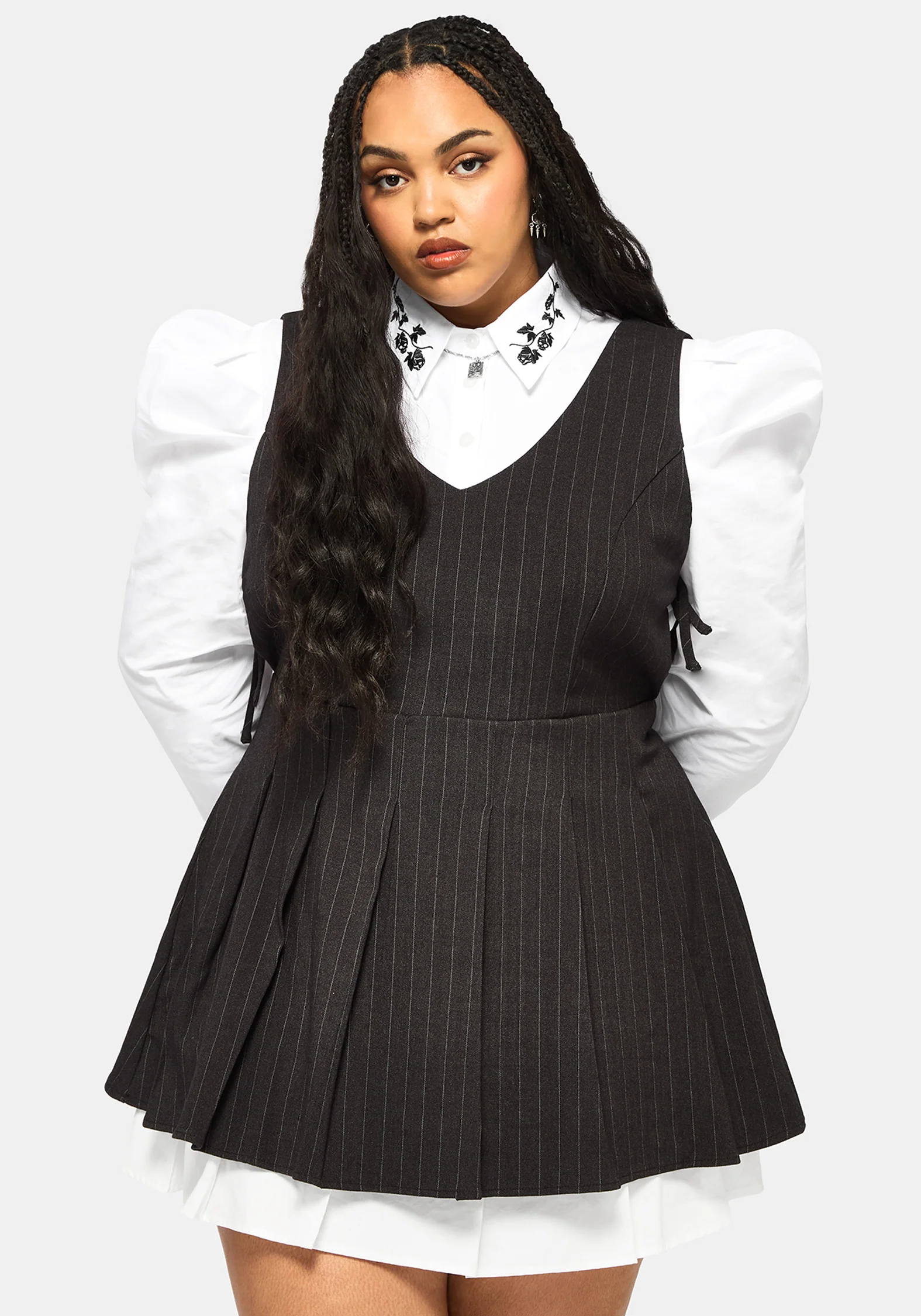 Sabrina Striped Pleated Tie Side Pinafore Dress - Image 7