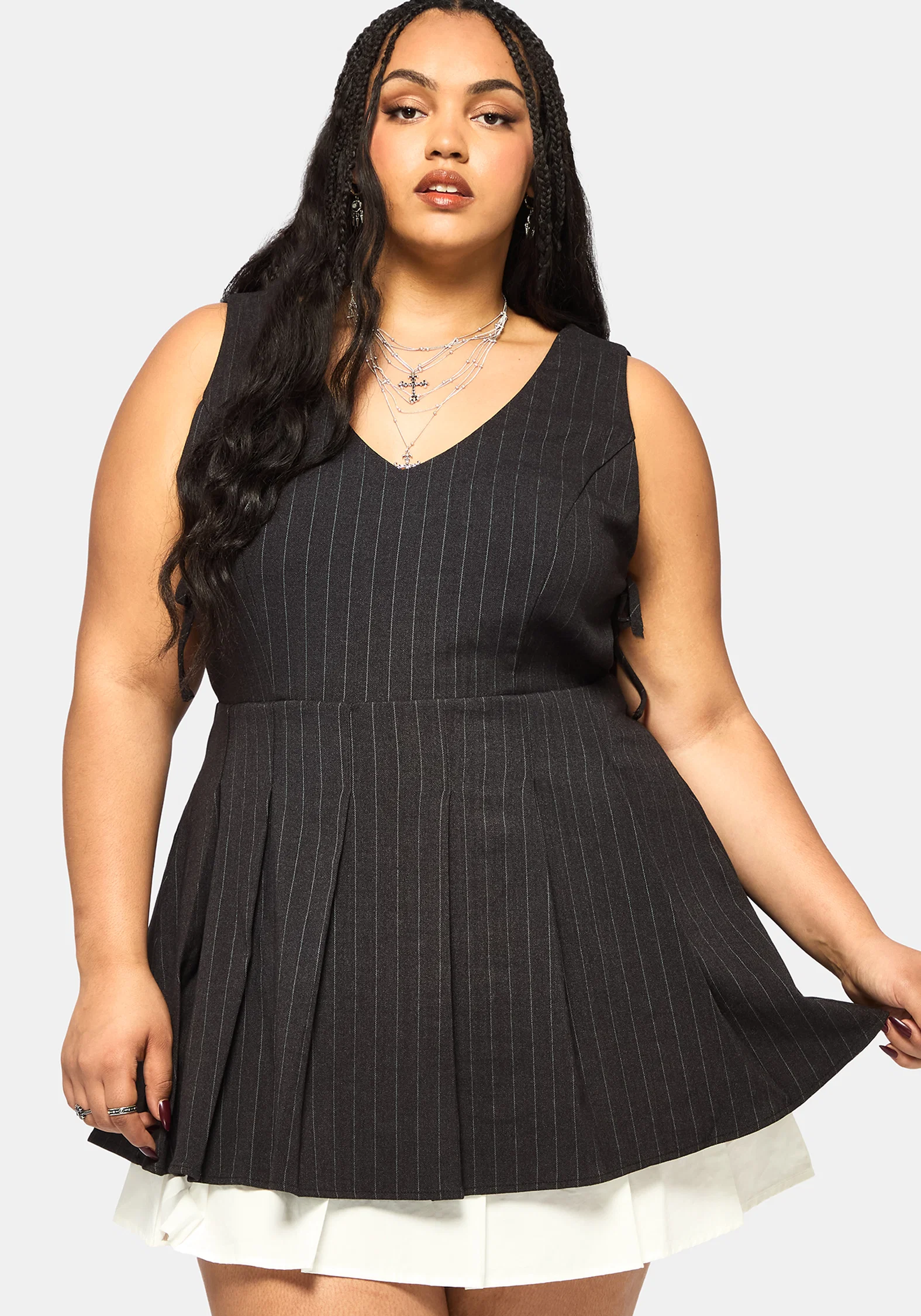 Sabrina Striped Pleated Tie Side Pinafore Dress - Image 8