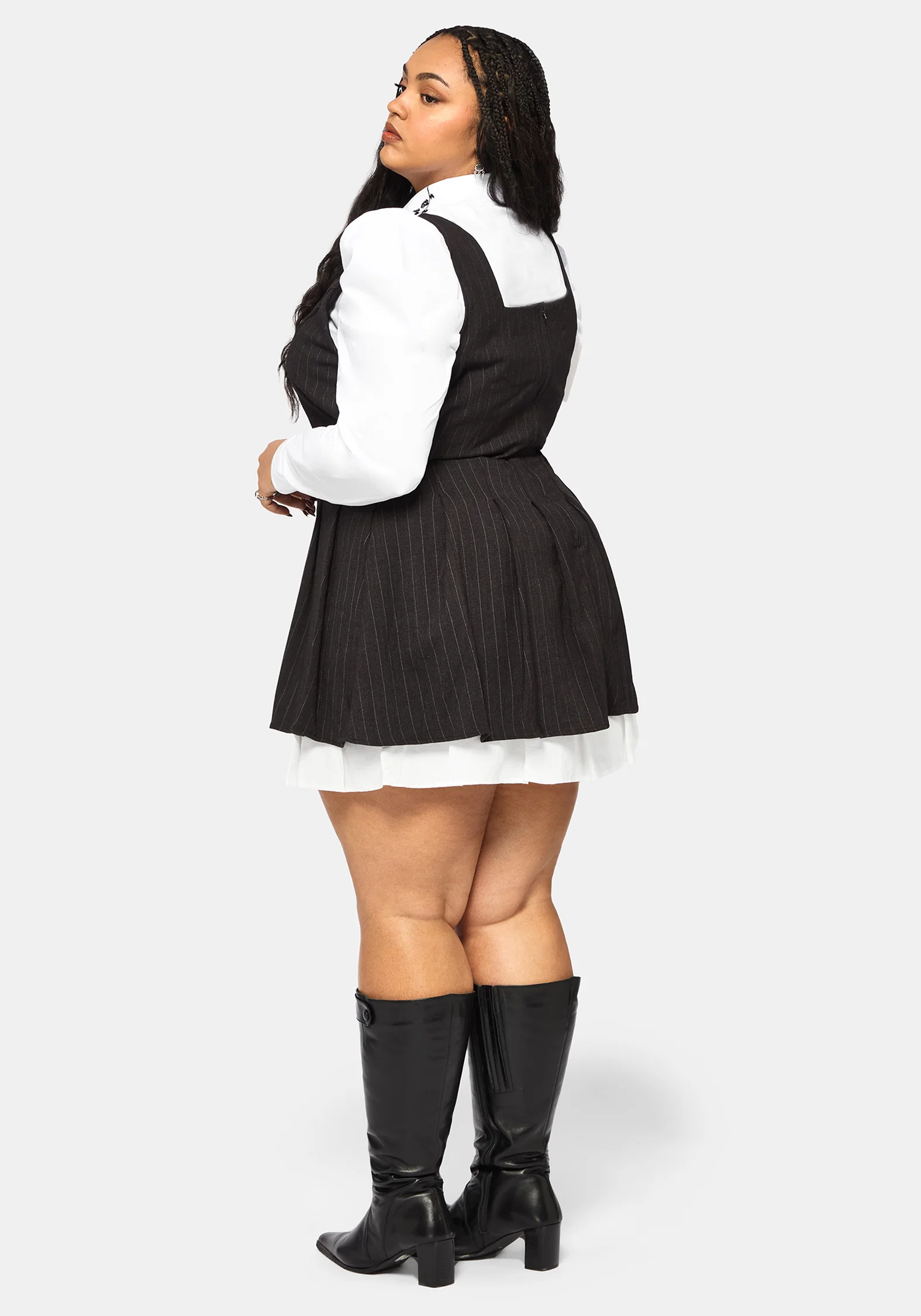 Sabrina Striped Pleated Tie Side Pinafore Dress - Image 9