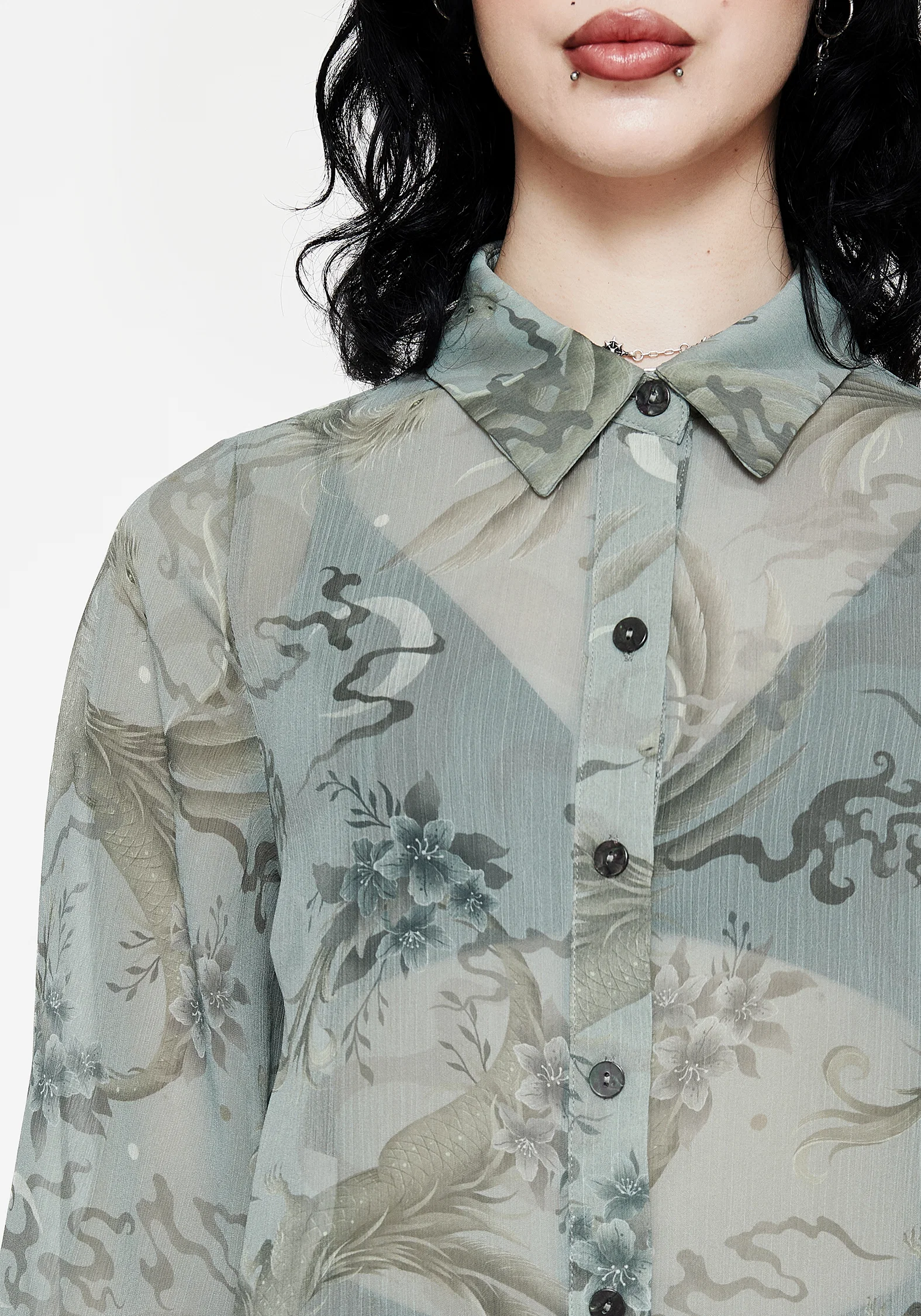 Sapphira Dragon Print Button Up Shirt - Image 2