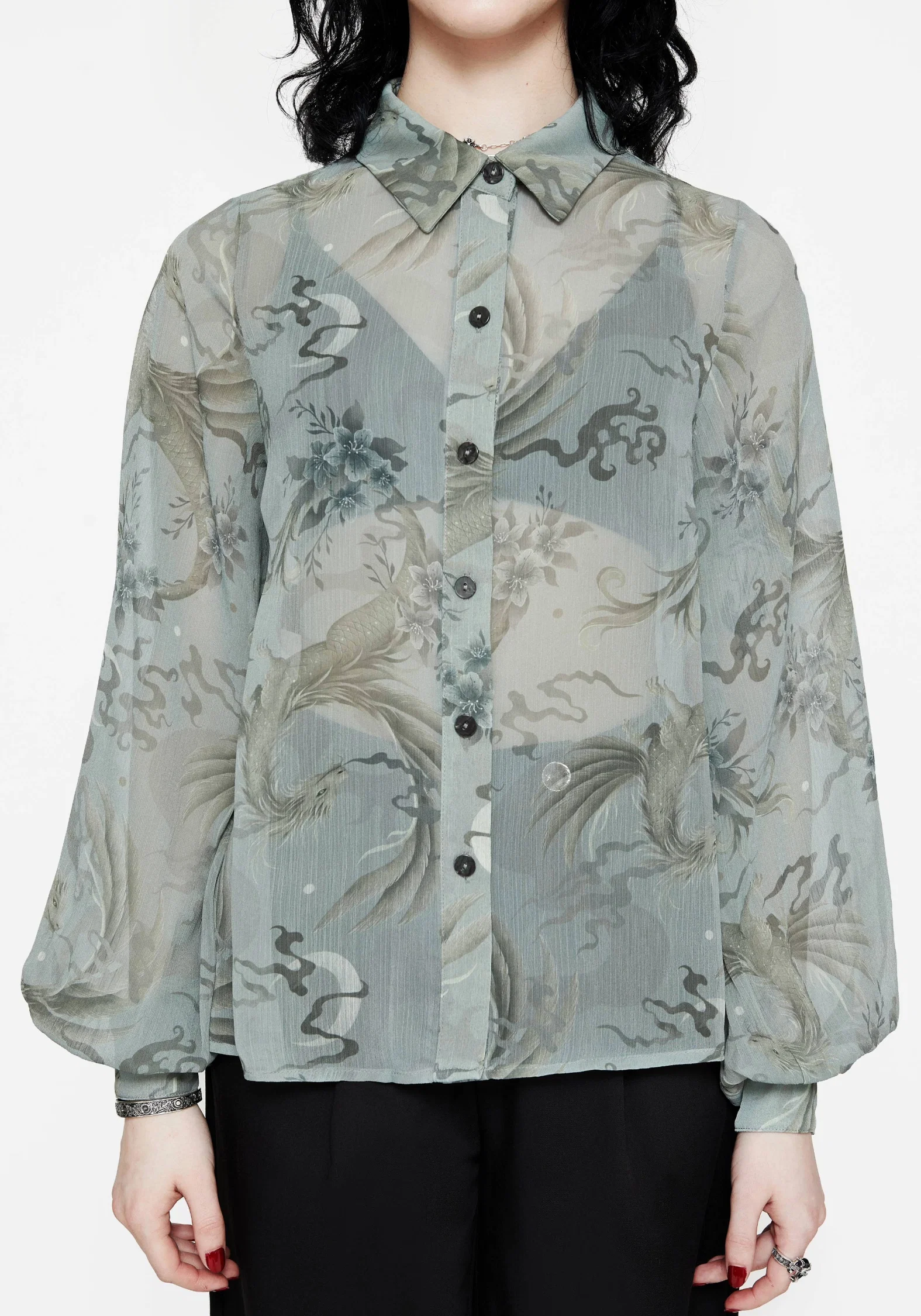 Sapphira Dragon Print Button Up Shirt - Image 5