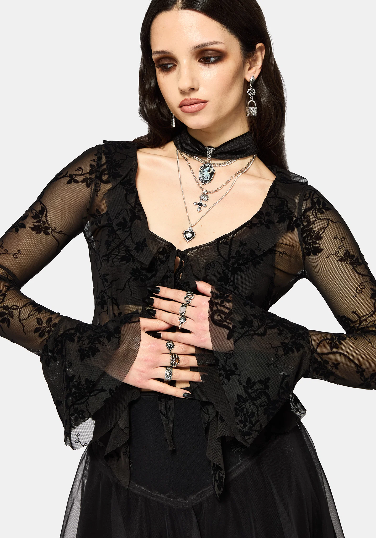 Saski Thorn Flock Mesh Tie Front Top - Image 4