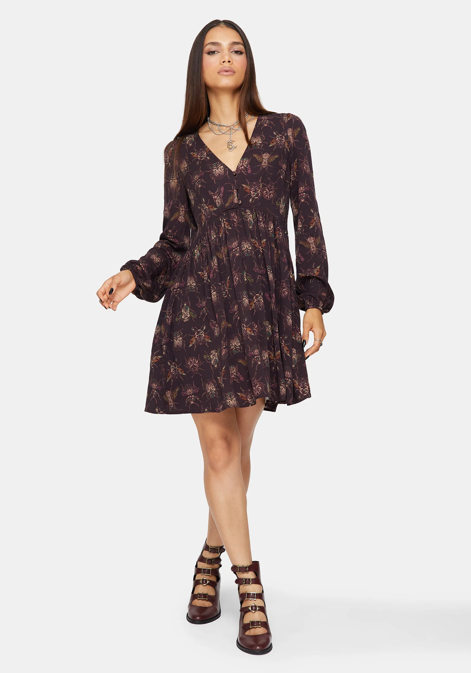 Scorn Bug Printed Long Sleeve Mini Dress - Image 4