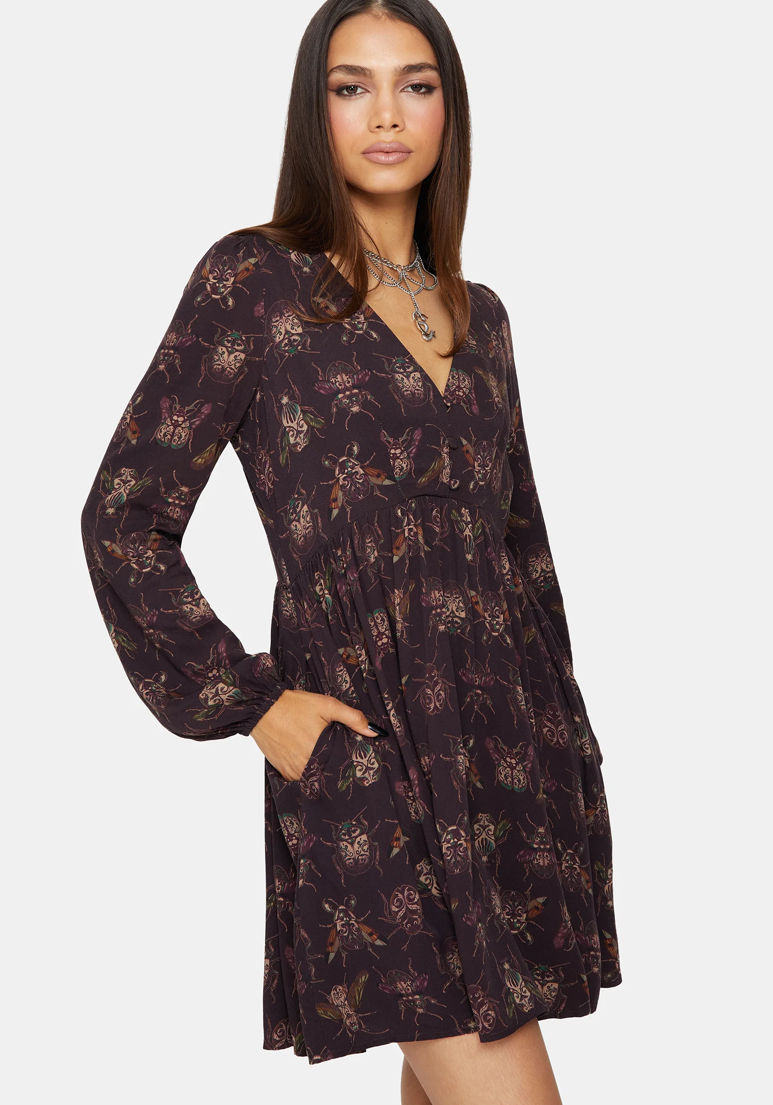 Scorn Bug Printed Long Sleeve Mini Dress - Image 5