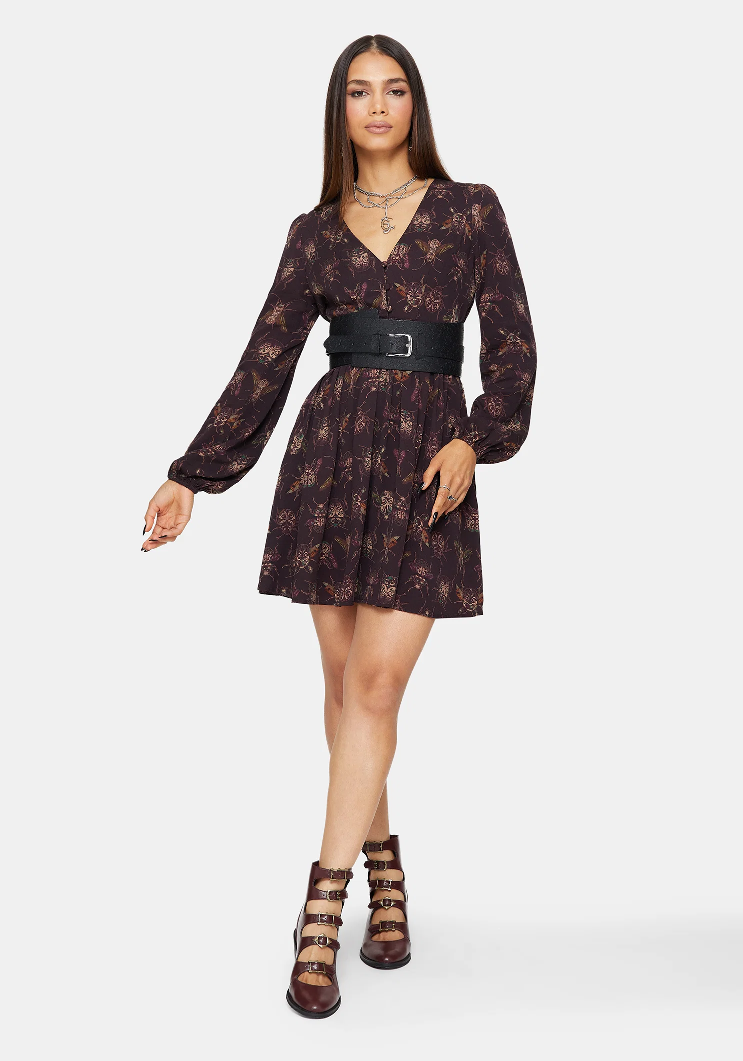Scorn Bug Printed Long Sleeve Mini Dress - Image 6