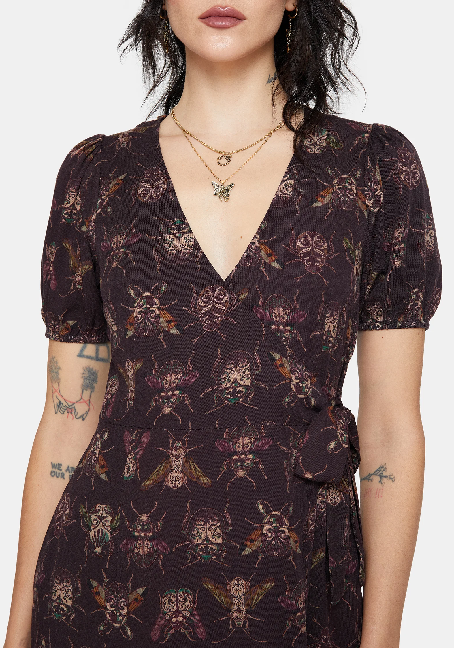 Scorn Bug Printed Wrap Midi Dress - Image 2