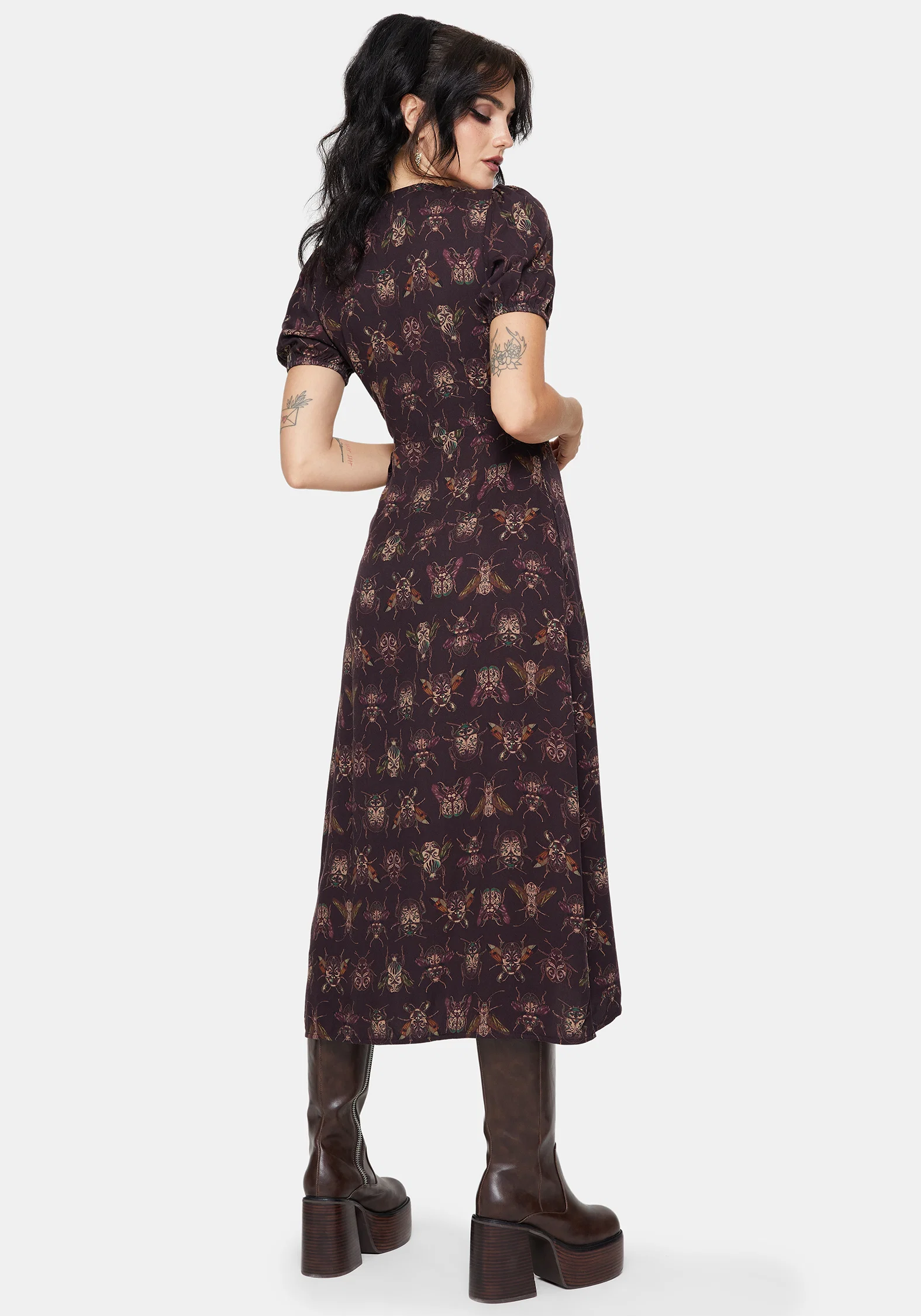 Scorn Bug Printed Wrap Midi Dress - Image 3