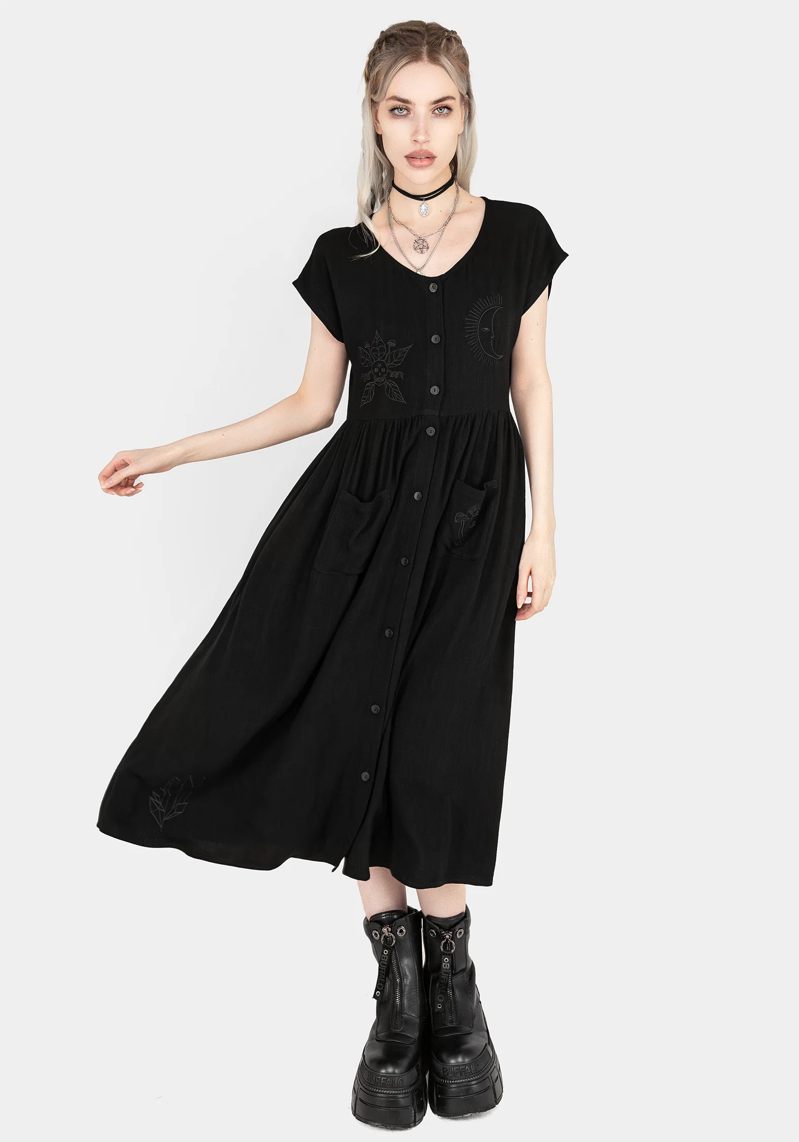 Scutellaria Embroidered Button Up Midi Dress - Image 4