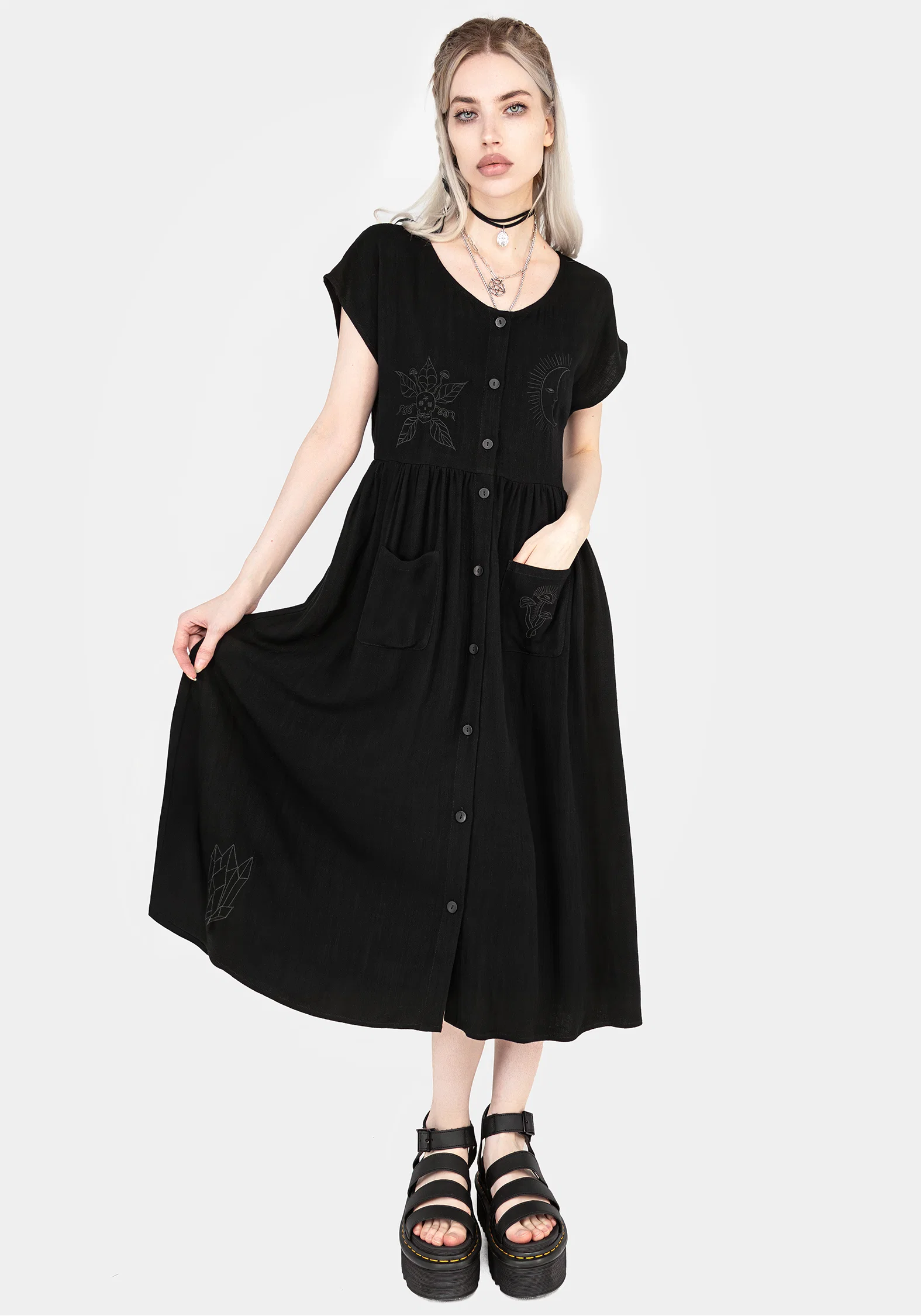 Scutellaria Embroidered Button Up Midi Dress - Image 6