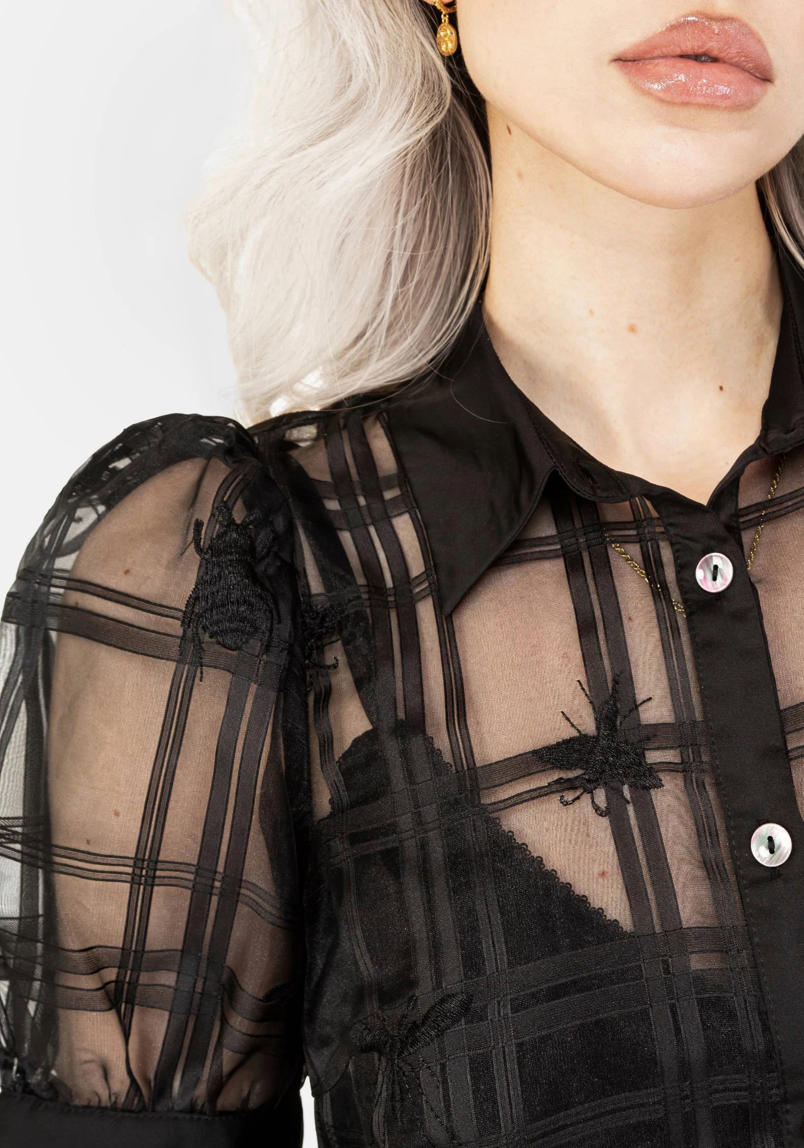 Sedona Organza Check Embroidered Button Up Shirt - Image 2