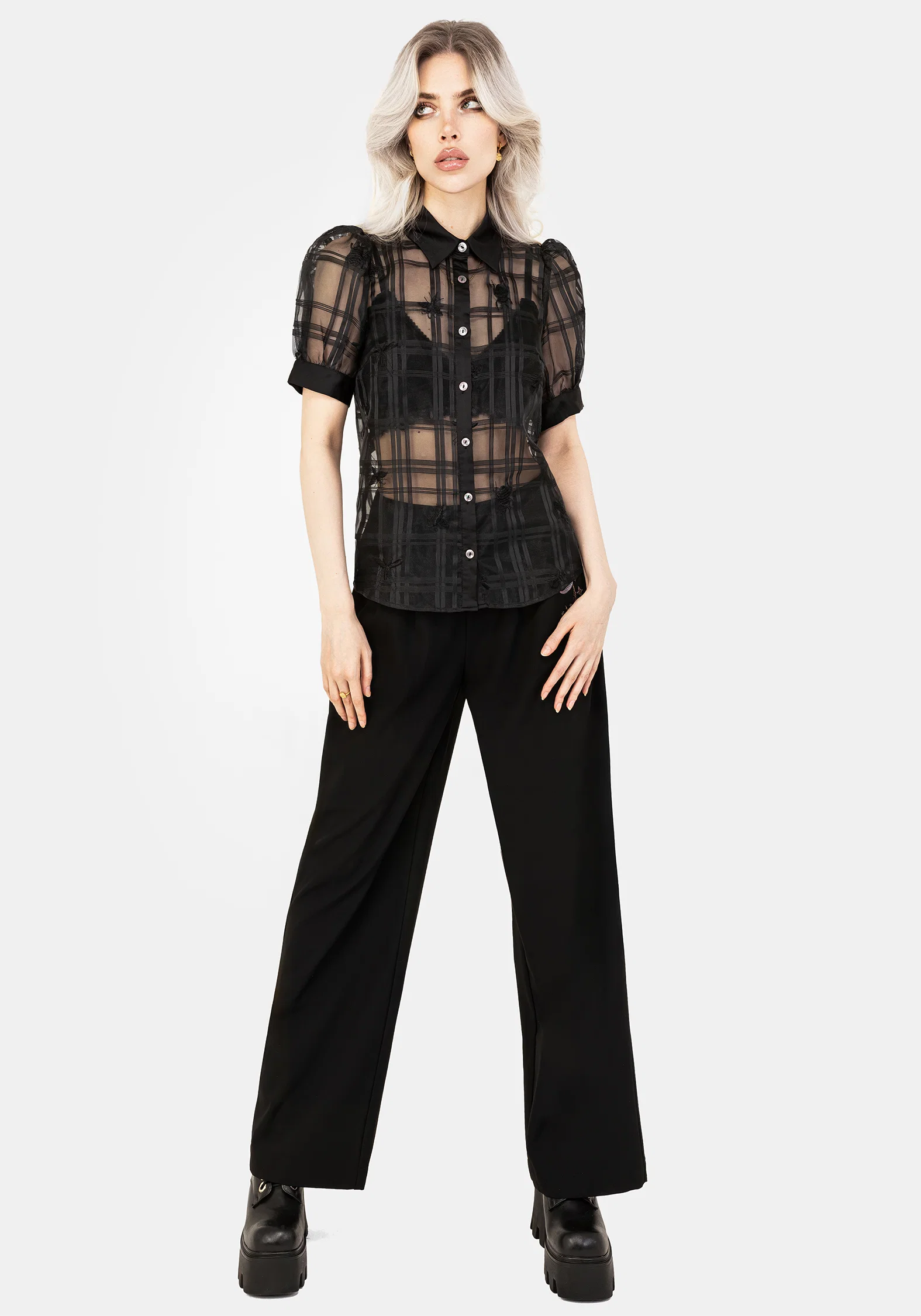 Sedona Organza Check Embroidered Button Up Shirt - Image 7