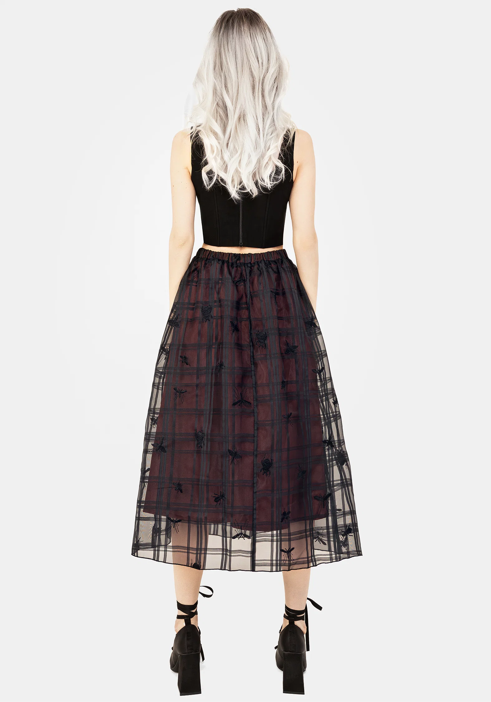 Sedona Organza Check Embroidered Midaxi Skirt - Image 3