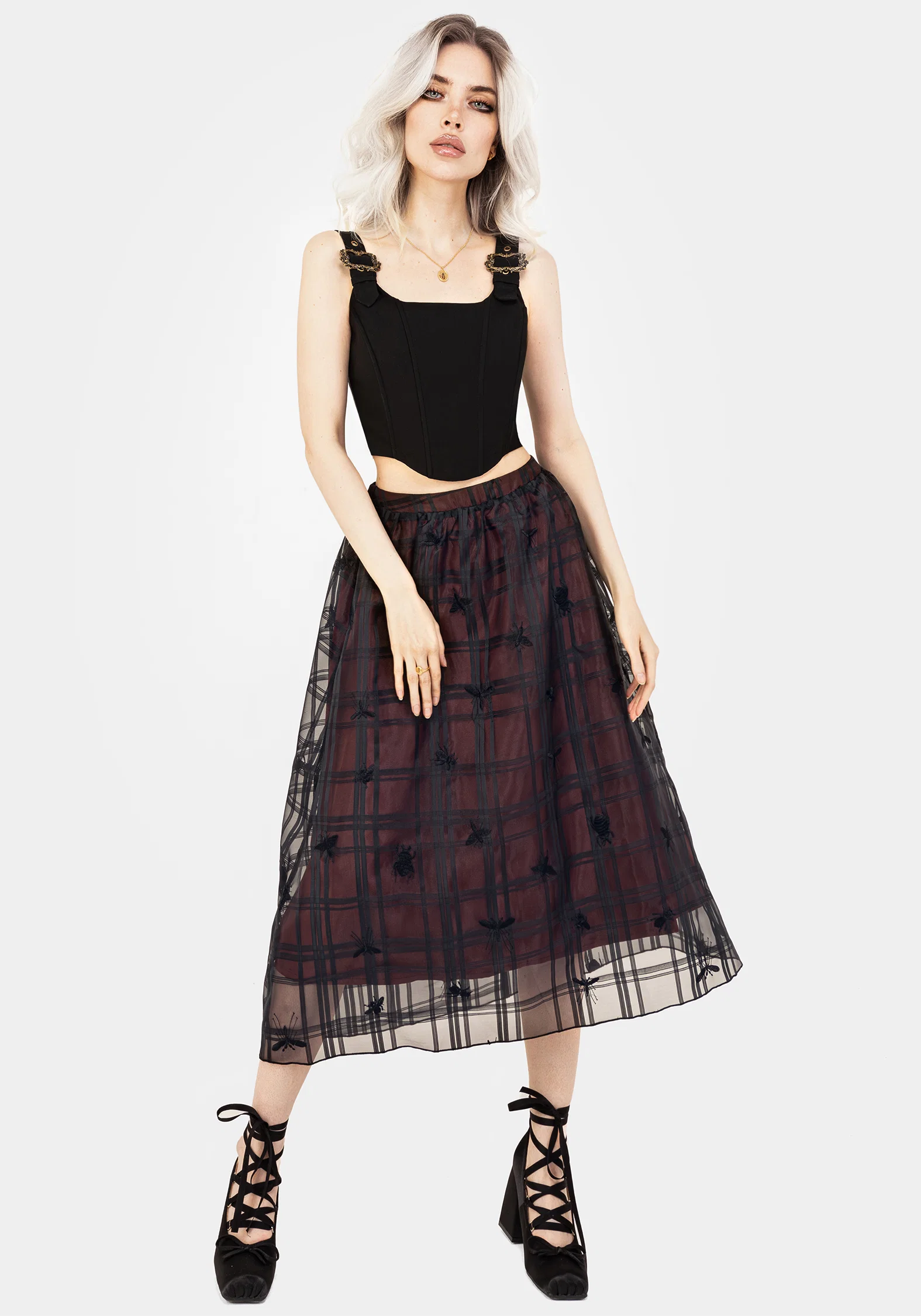 Sedona Organza Check Embroidered Midaxi Skirt - Image 4