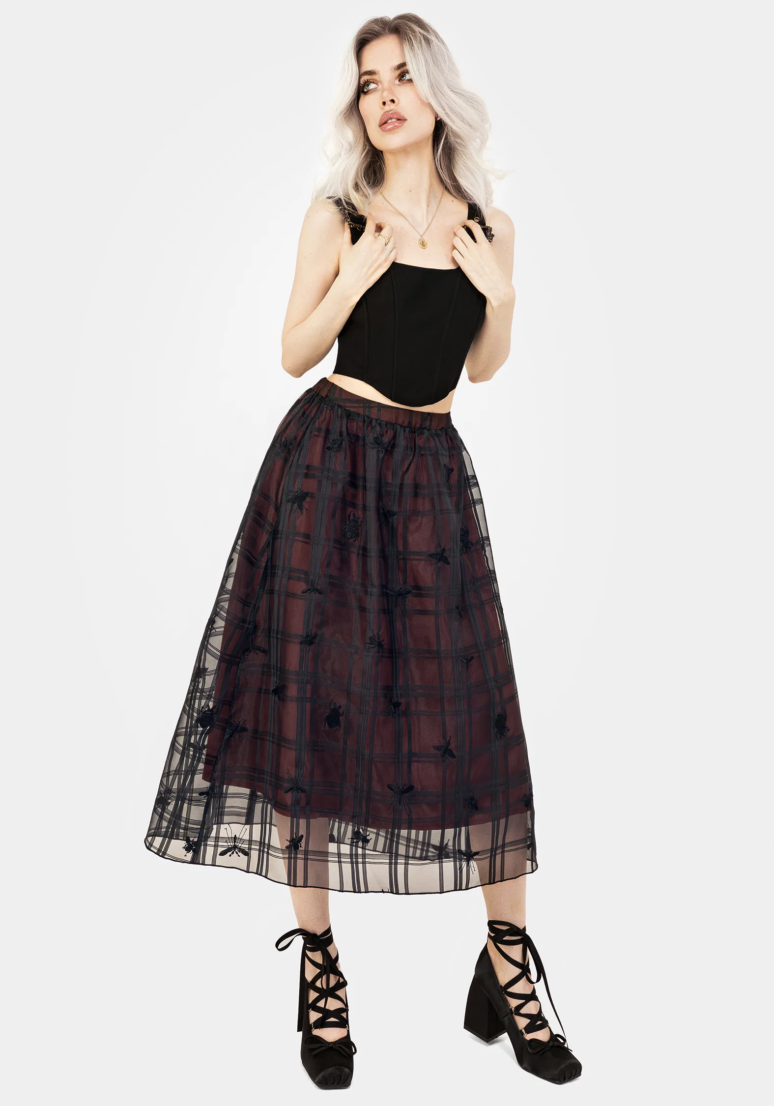 Sedona Organza Check Embroidered Midaxi Skirt - Image 6