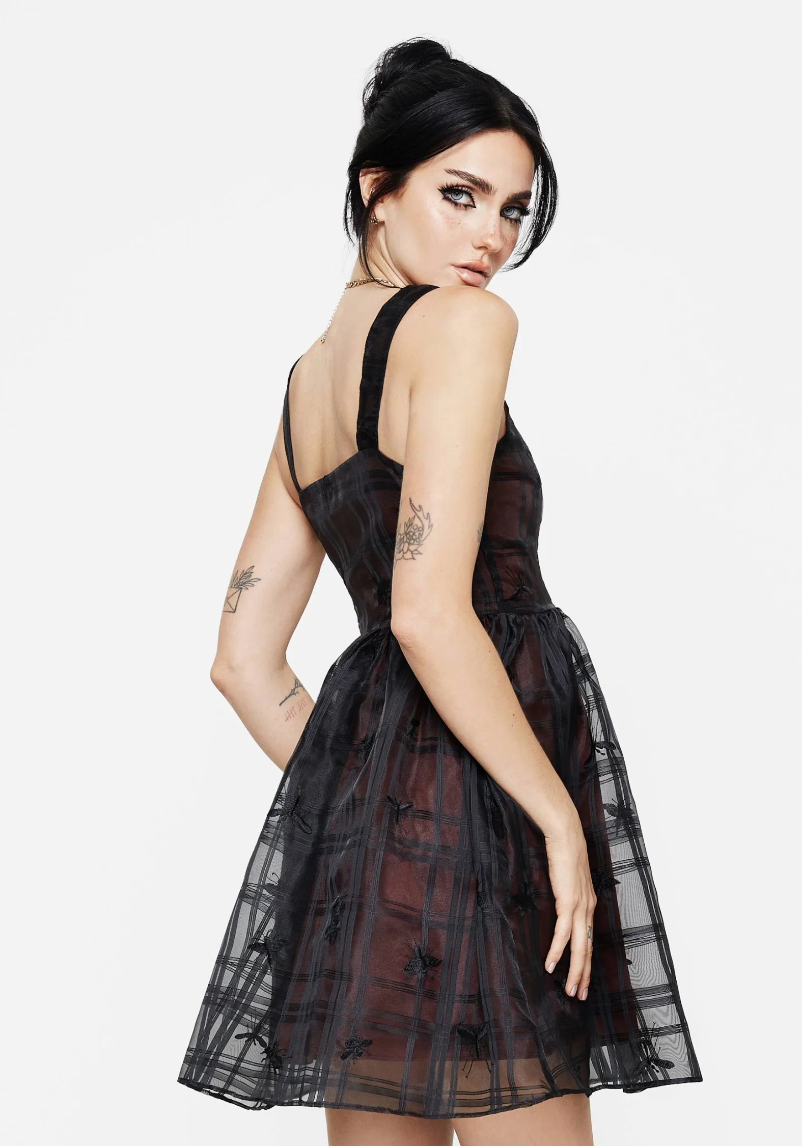 Sedona Organza Check Embroidered Mini Dress - Image 3