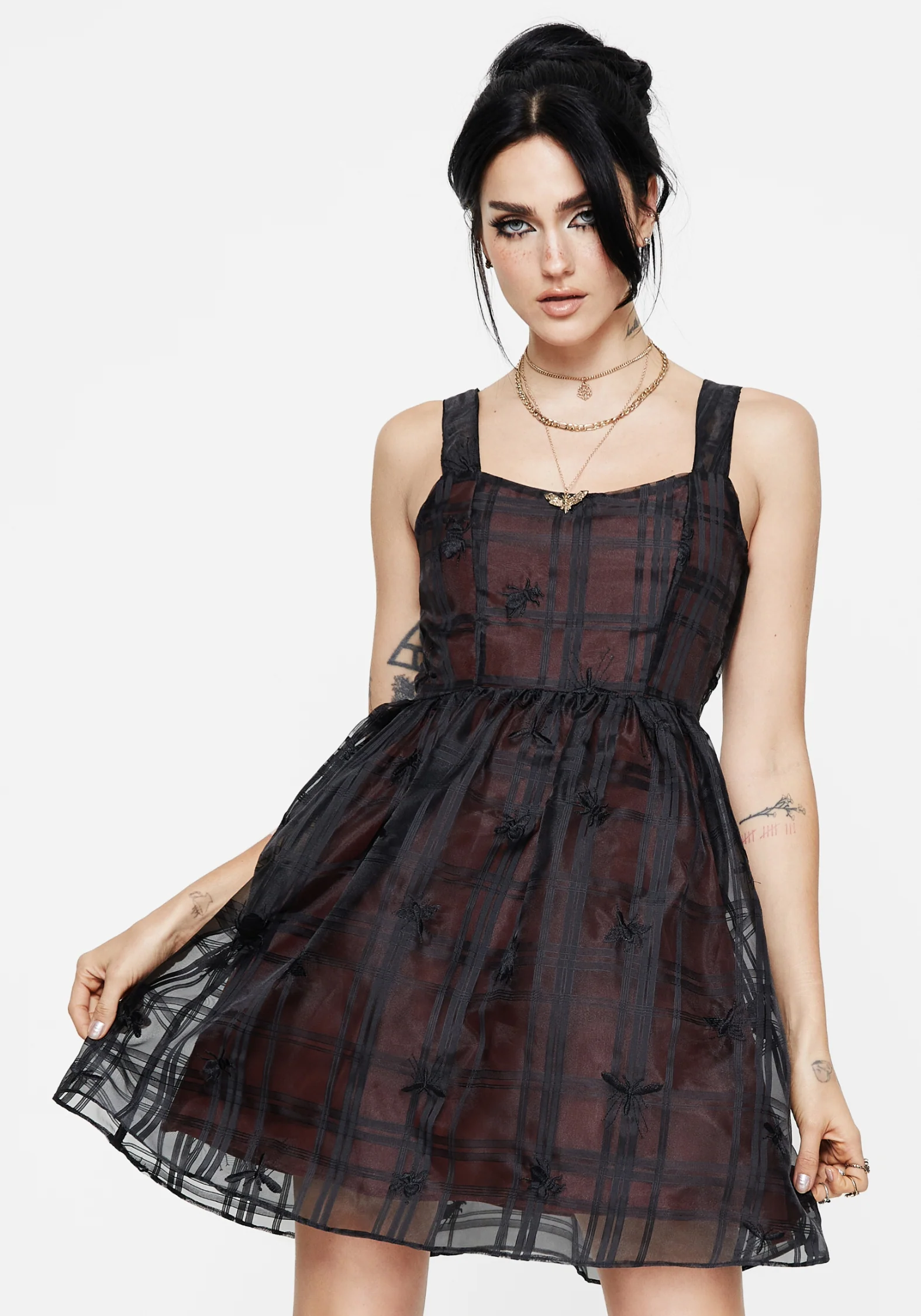 Sedona Organza Check Embroidered Mini Dress - Image 5