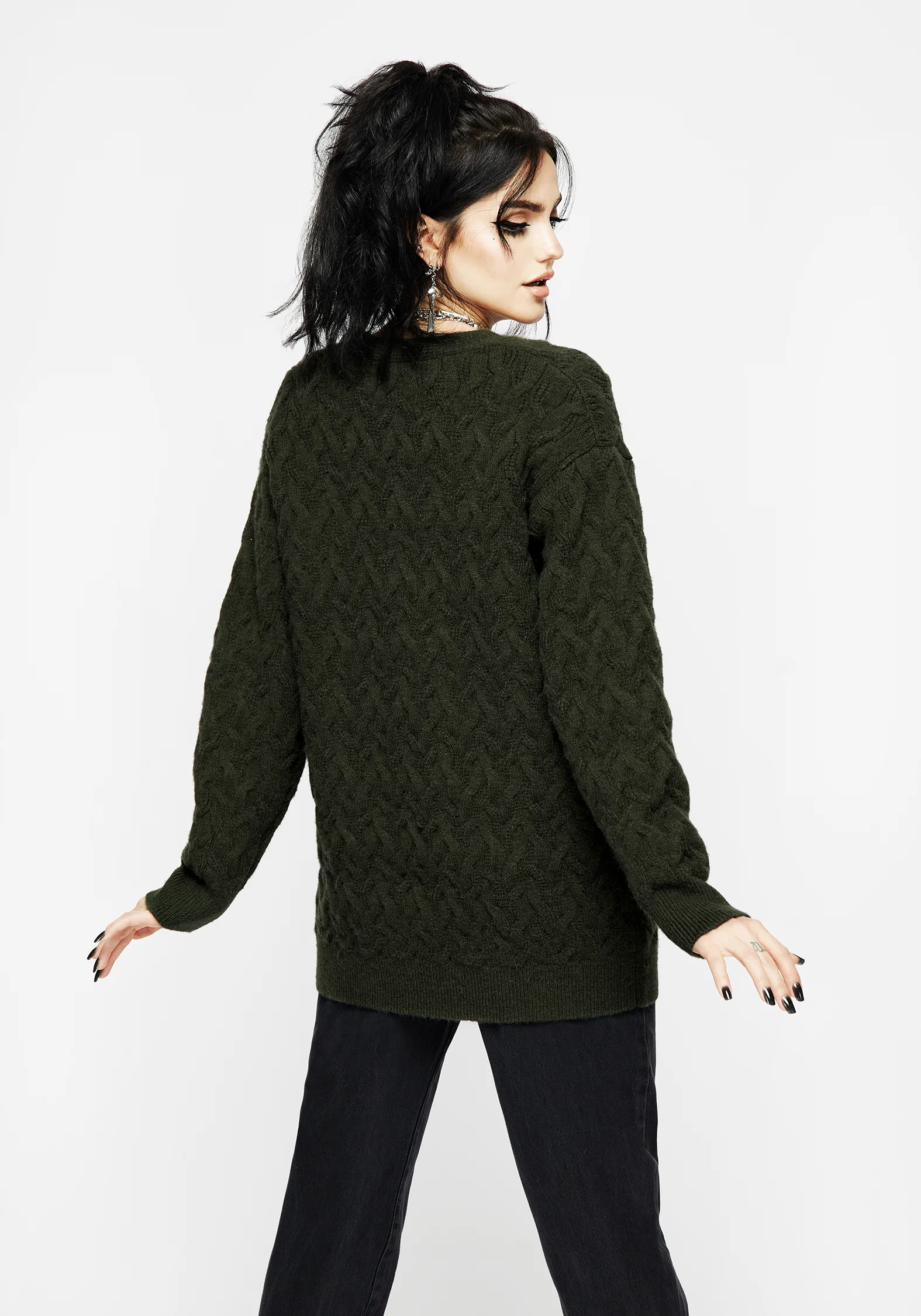 Seelie Embroidered Cable Knit Cardigan - Image 3