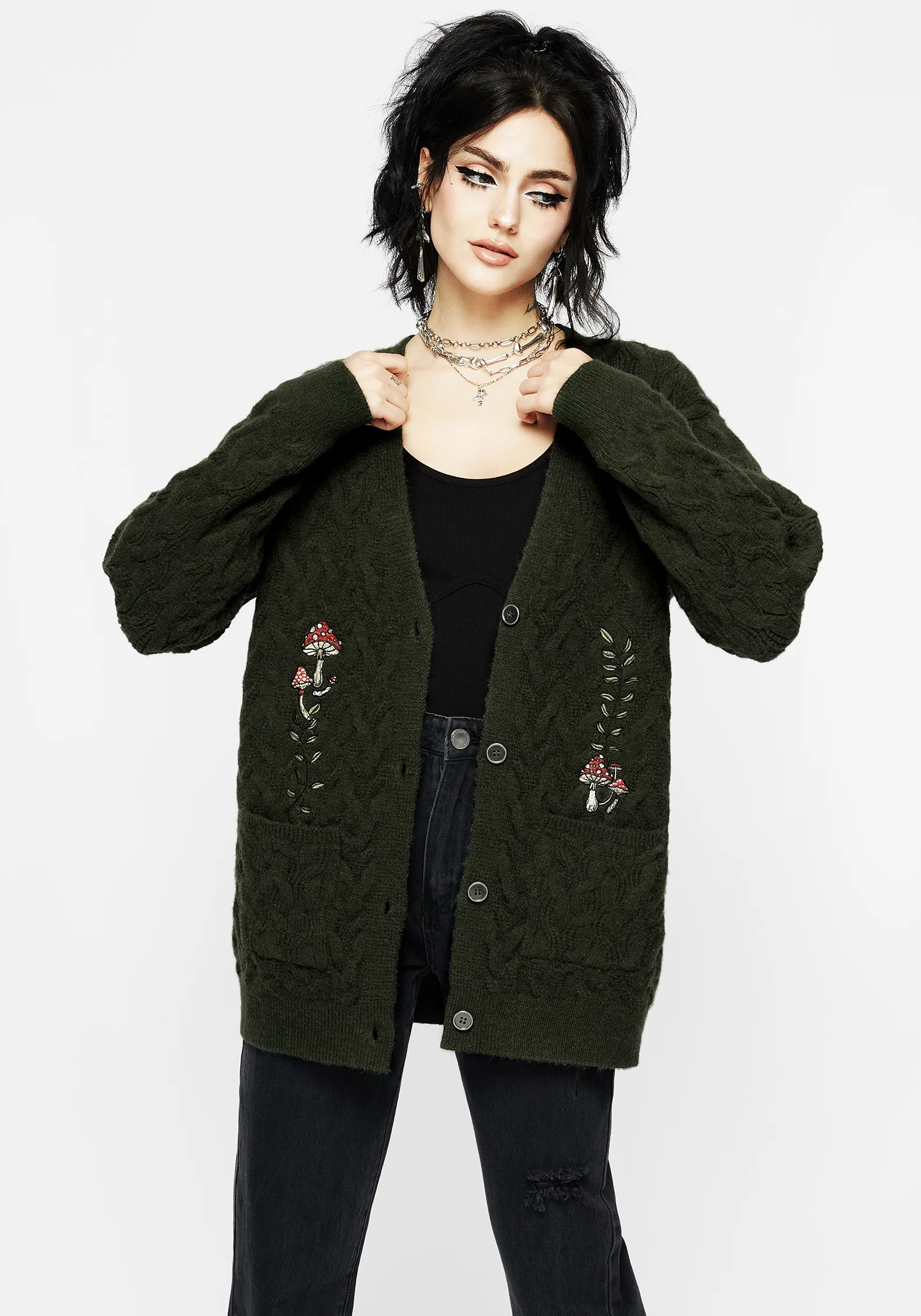 Seelie Embroidered Cable Knit Cardigan - Image 9